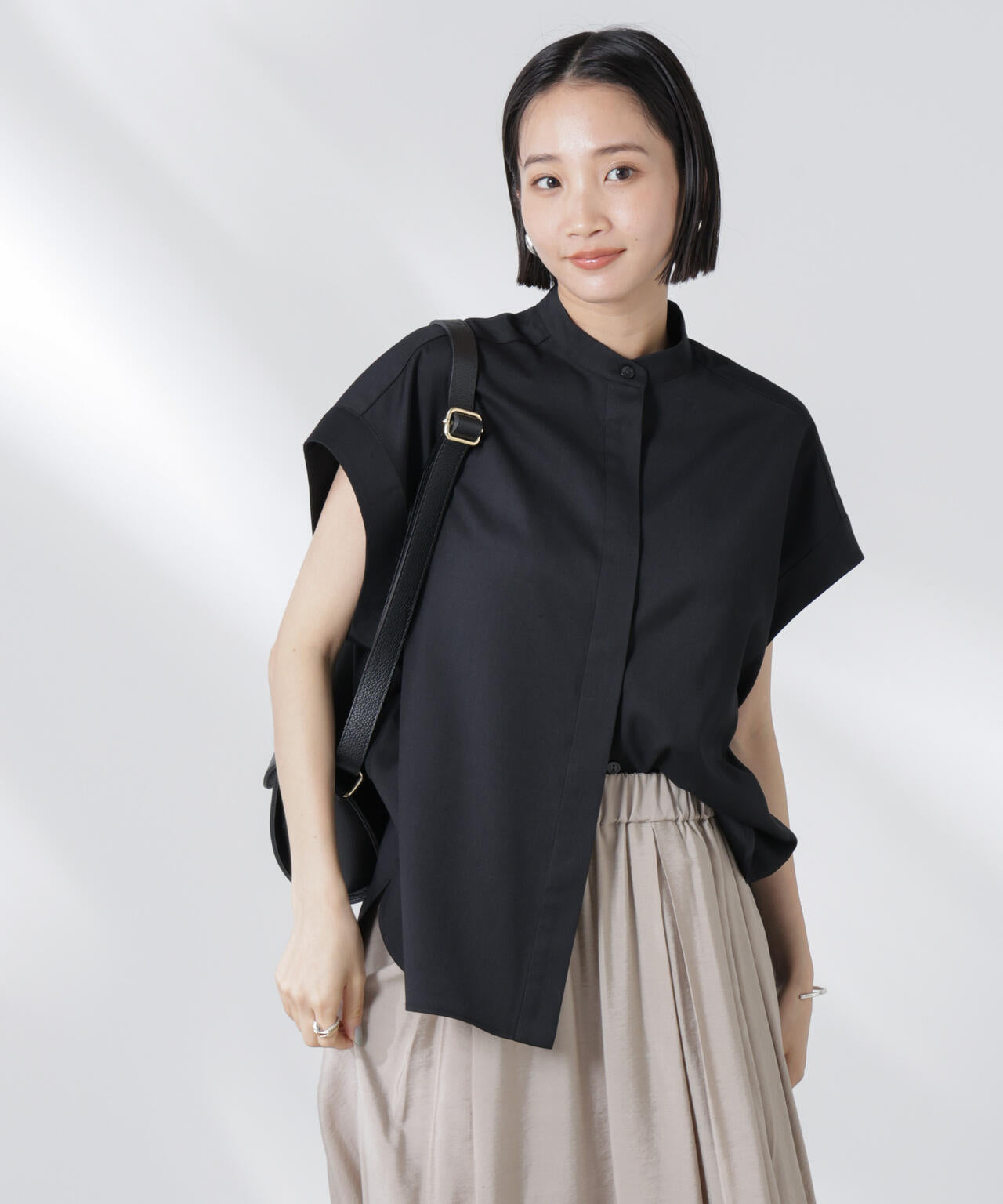 バンドカラーノースリーブシャツ(セットアップ可)