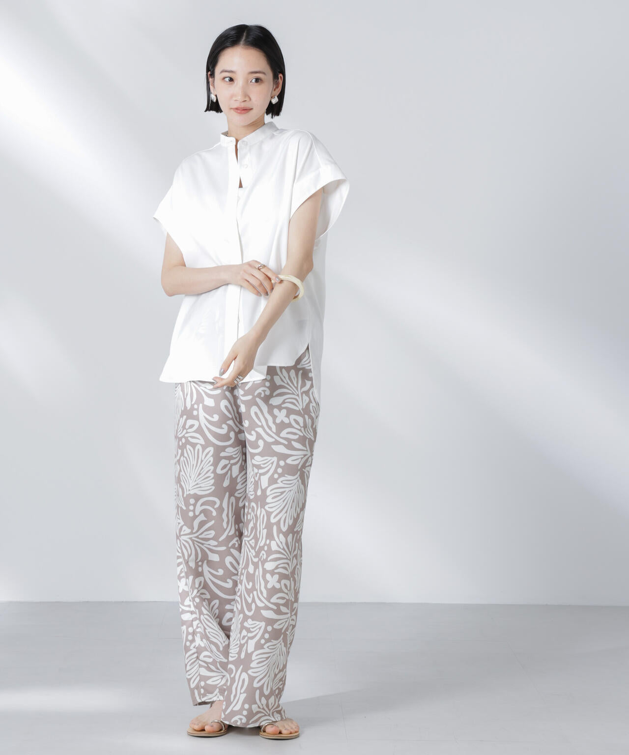 バンドカラーノースリーブシャツ(セットアップ可)