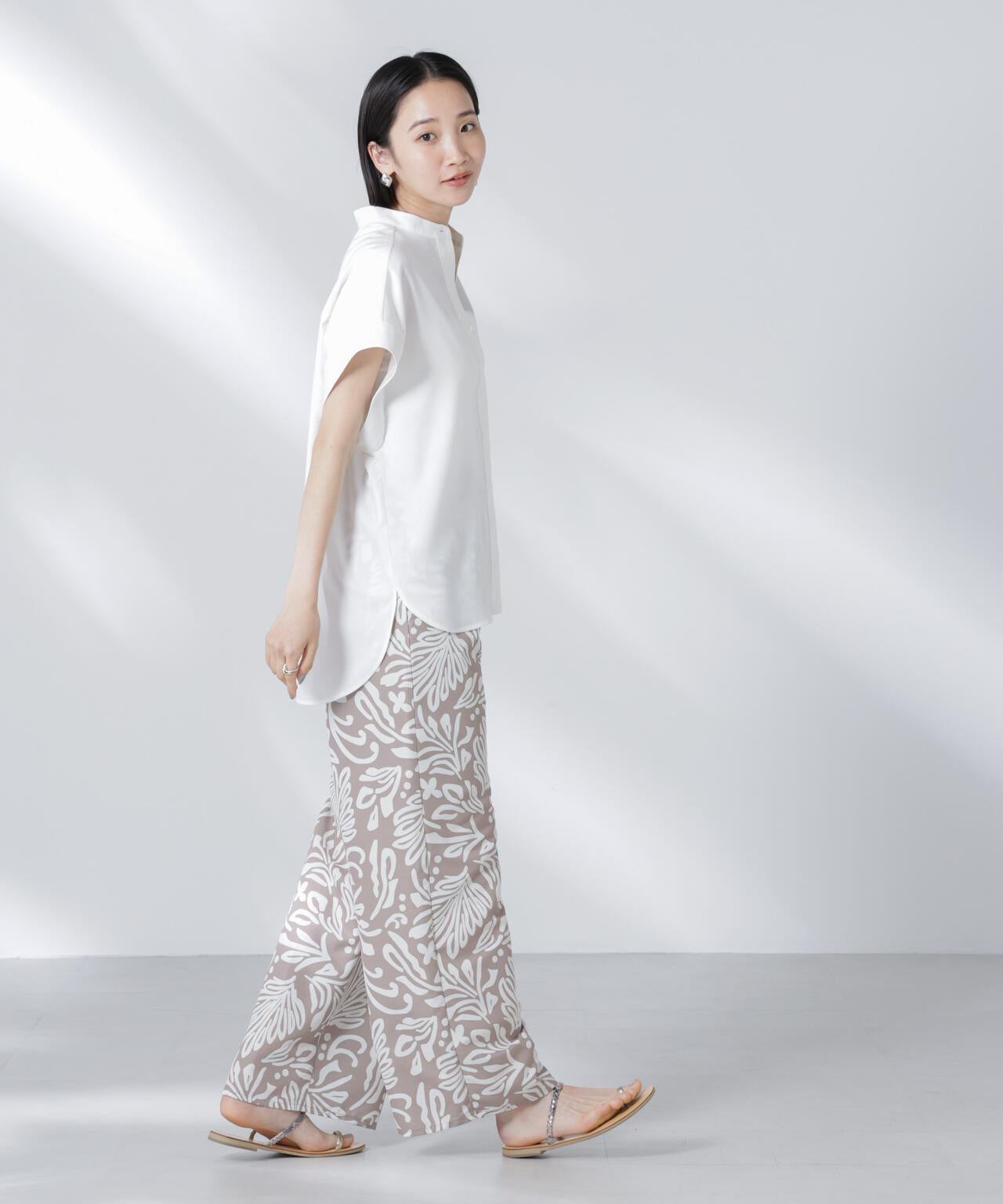 バンドカラーノースリーブシャツ(セットアップ可)