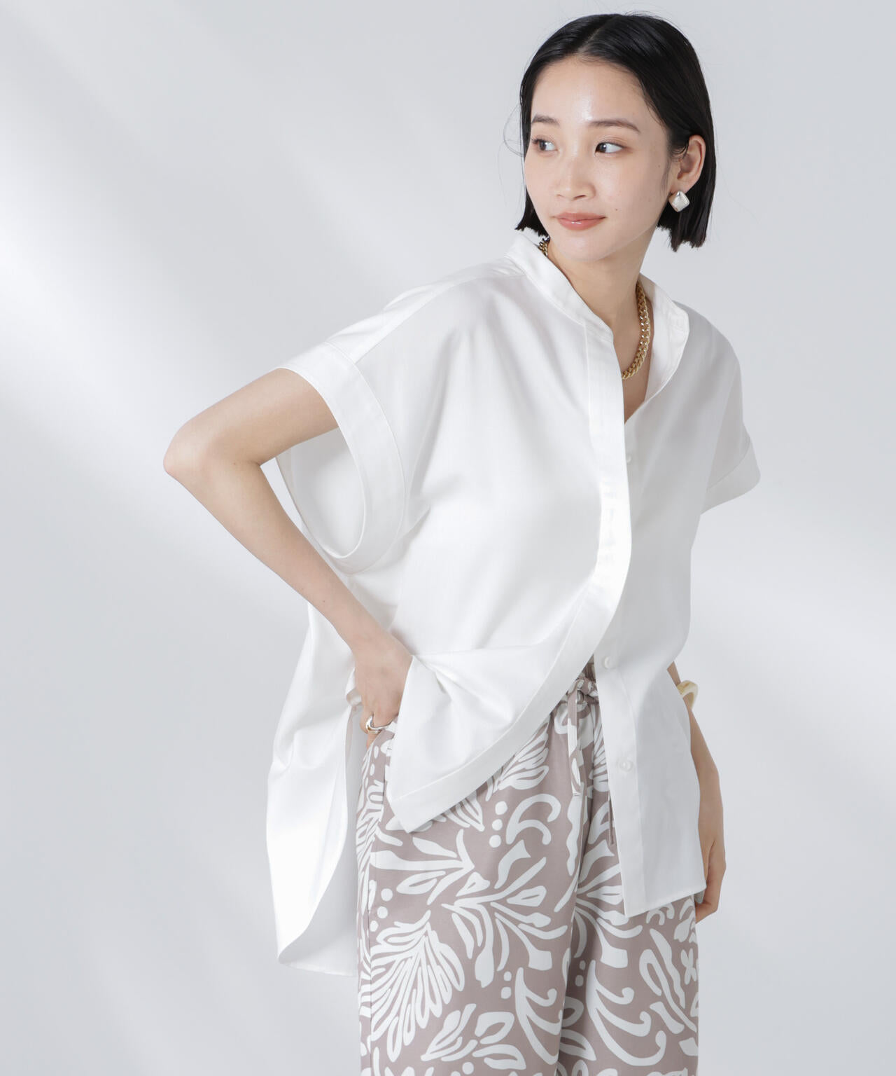 バンドカラーノースリーブシャツ(セットアップ可)