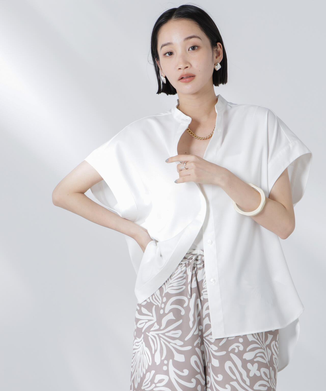 バンドカラーノースリーブシャツ(セットアップ可)