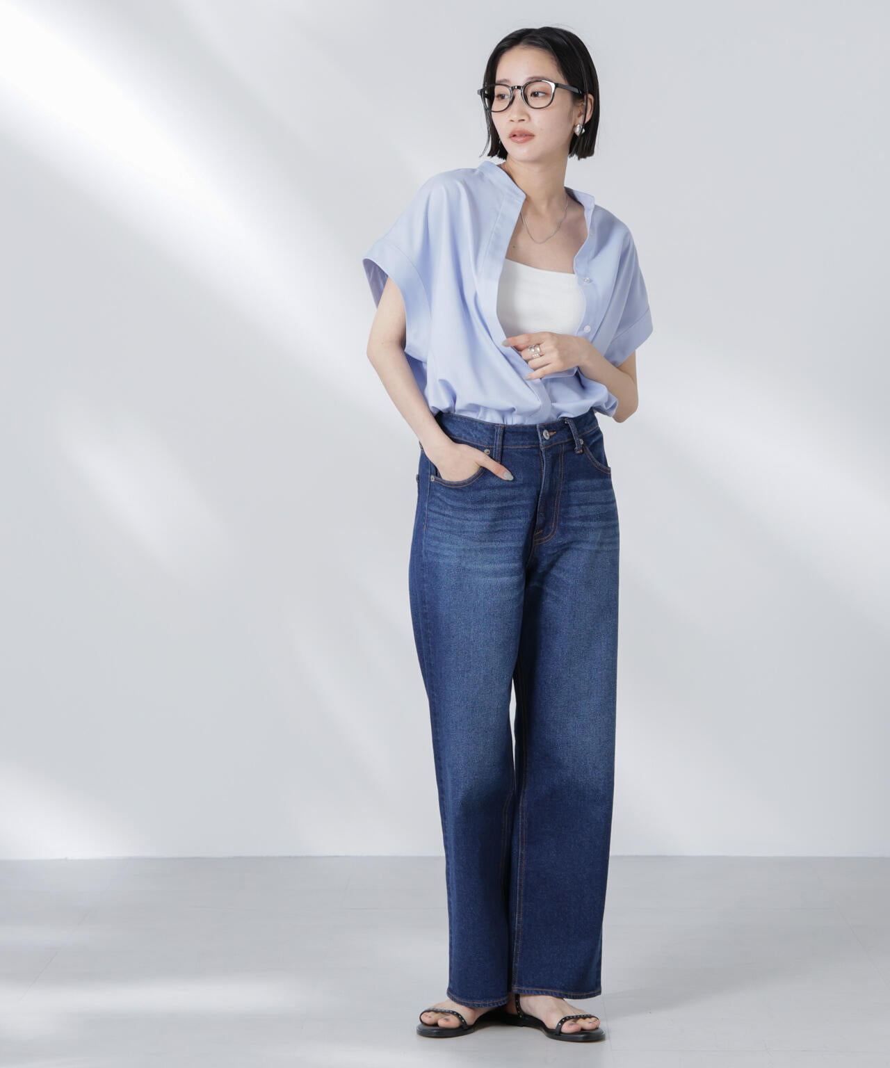 バンドカラーノースリーブシャツ(セットアップ可)