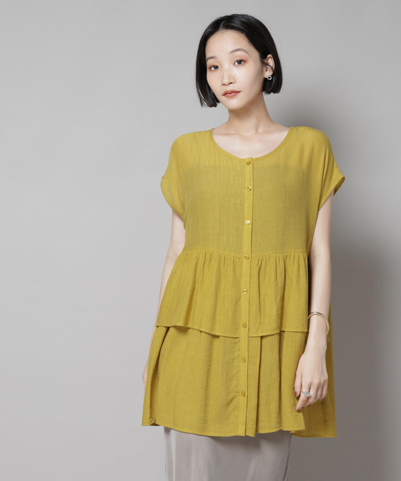 前後2wayシアー楊柳ノースリーブティアードブラウス