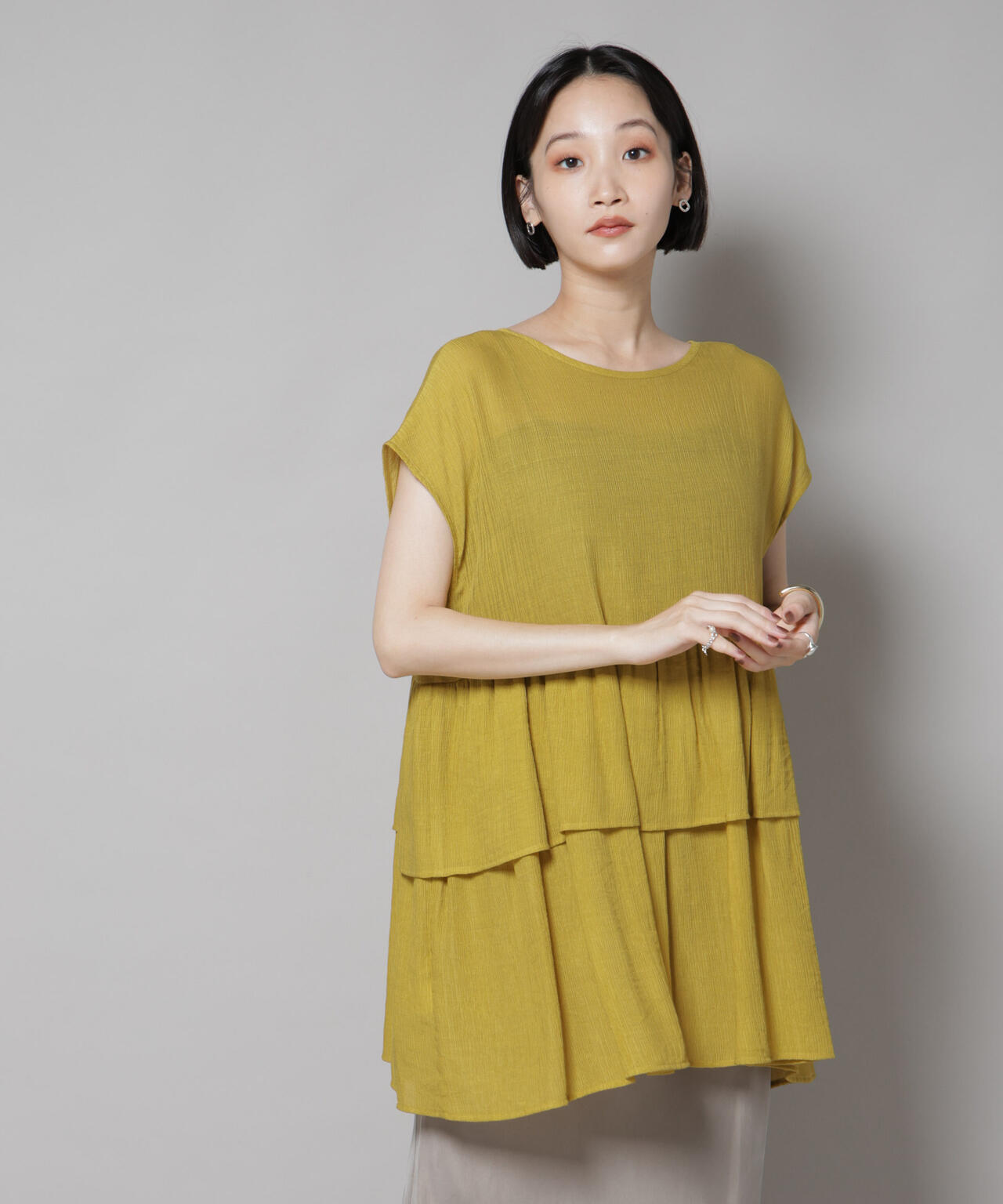 前後2wayシアー楊柳ノースリーブティアードブラウス