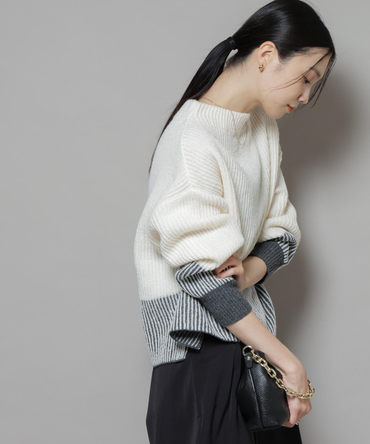 シャドーストライプニットプルオーバー