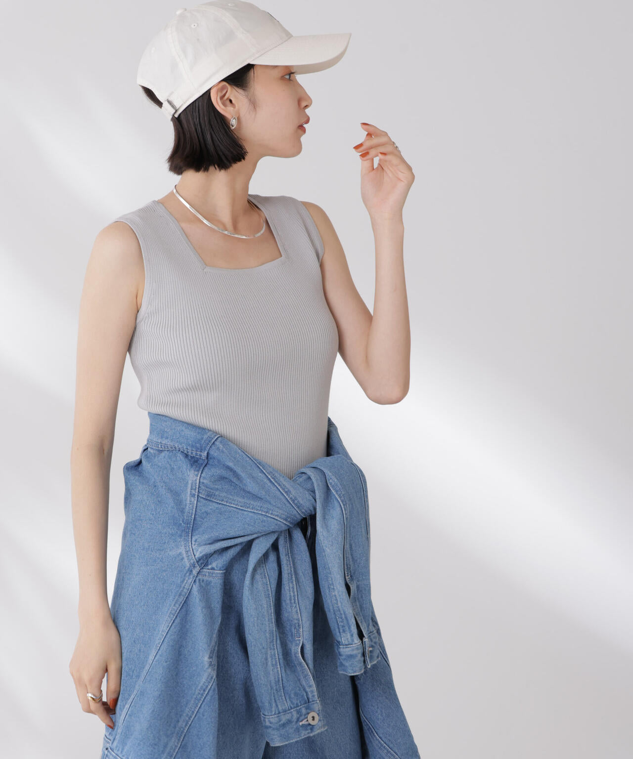 前後2wayスクエア&クルーネックリブニットタンクトップ