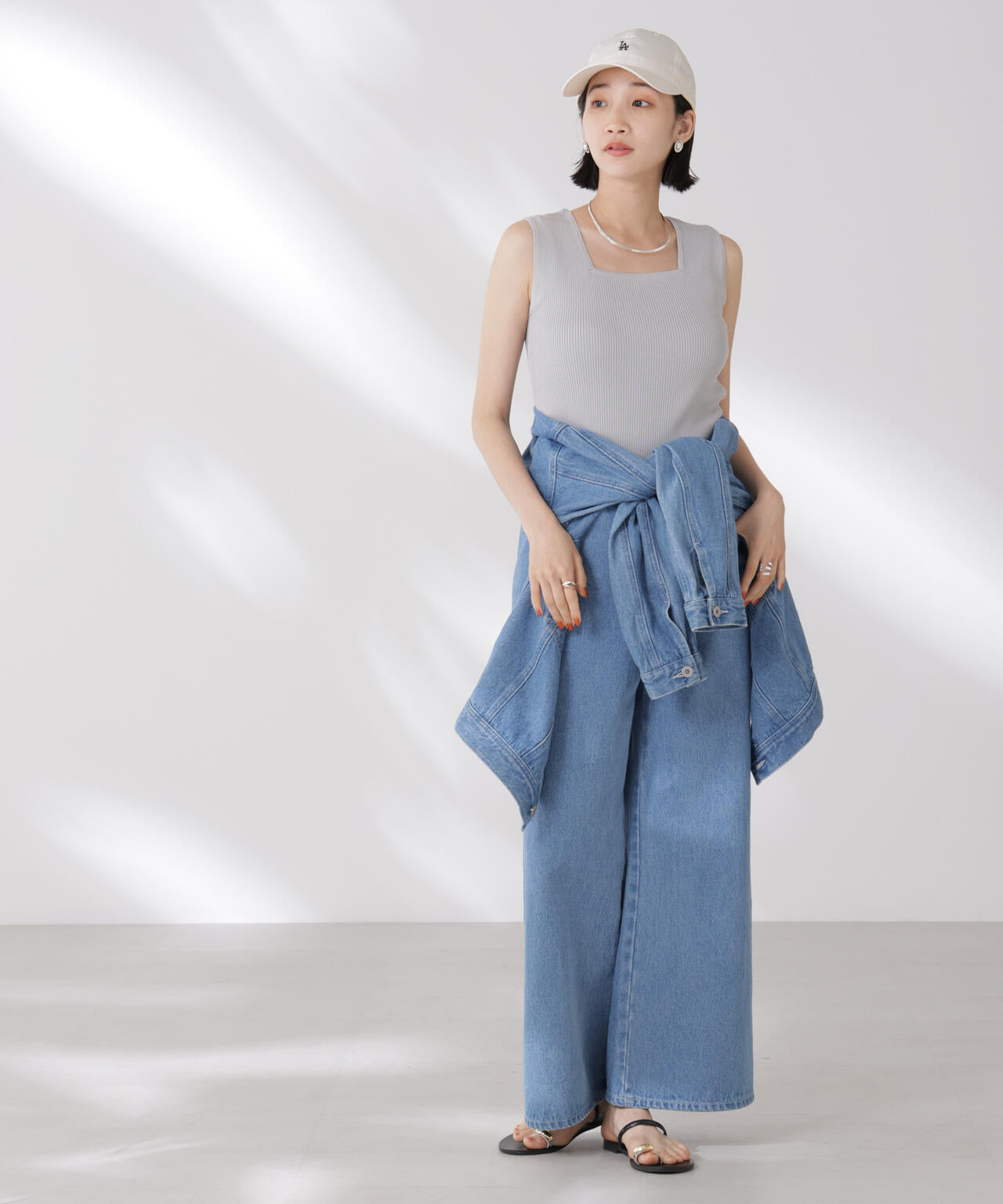 前後2wayスクエア&クルーネックリブニットタンクトップ