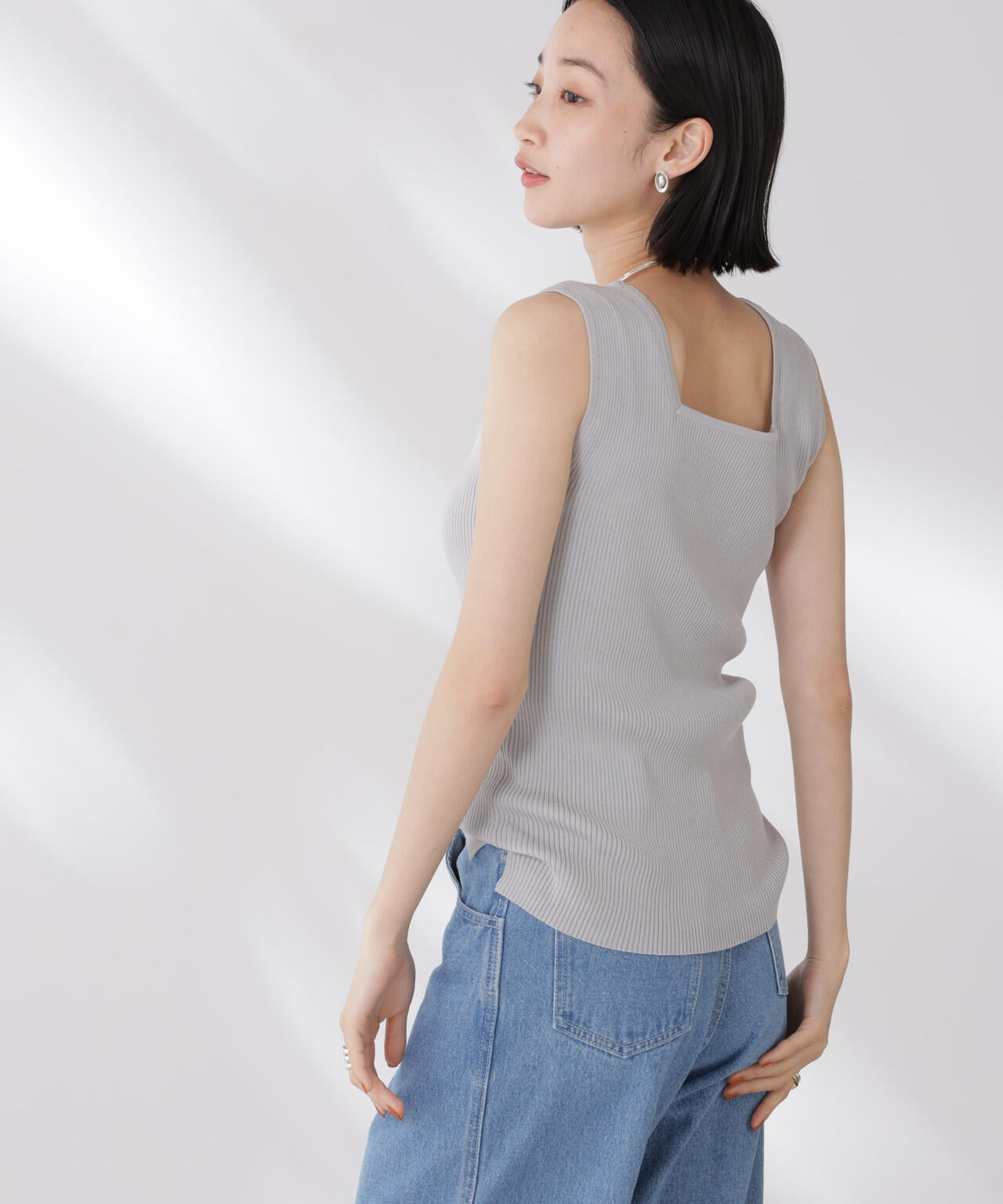 前後2wayスクエア&クルーネックリブニットタンクトップ