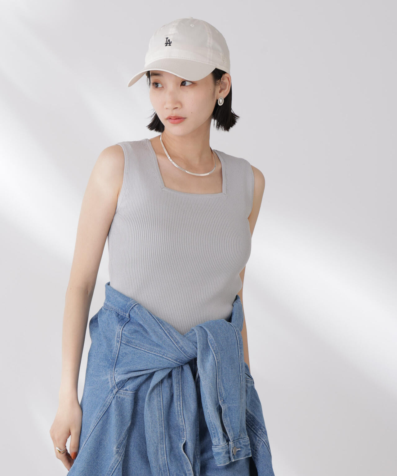 前後2wayスクエア&クルーネックリブニットタンクトップ