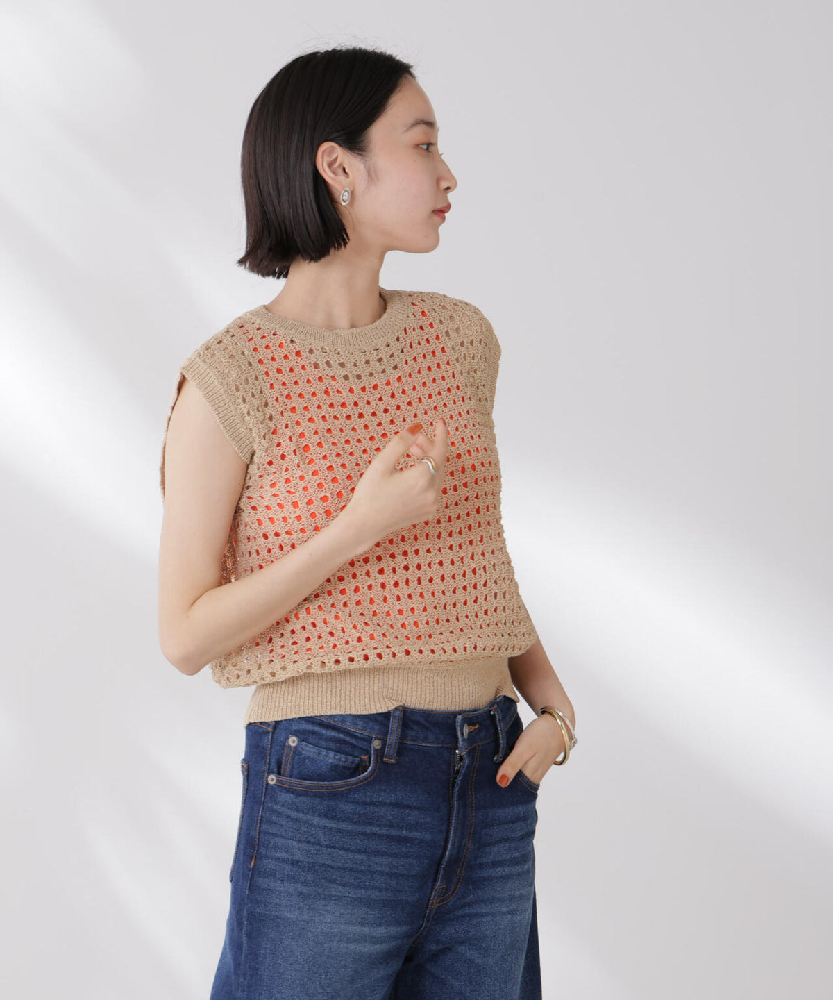 テープヤーンメッシュニットベスト
