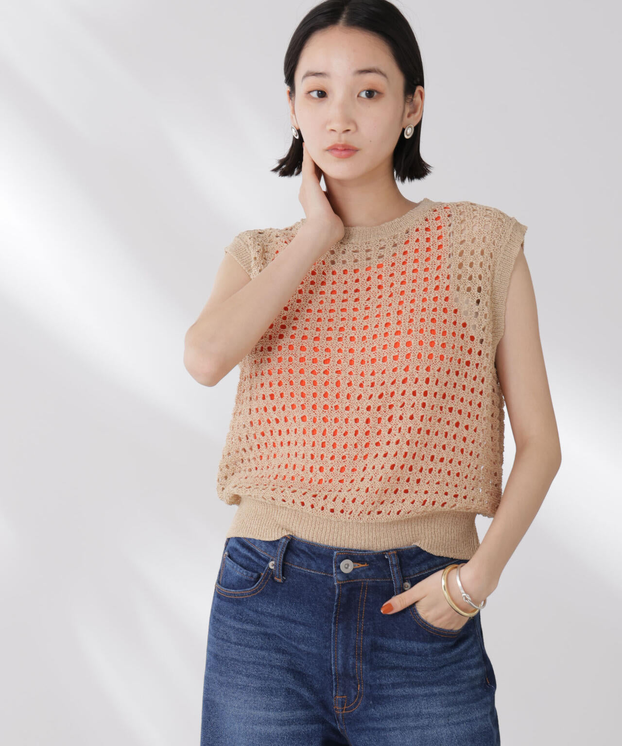 テープヤーンメッシュニットベスト