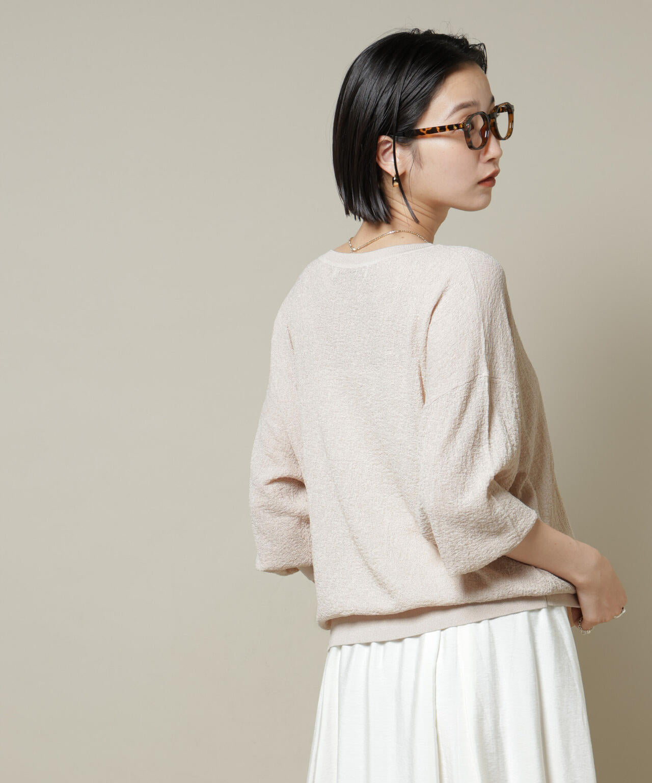 梨地ボートネックワイドシルエットニット