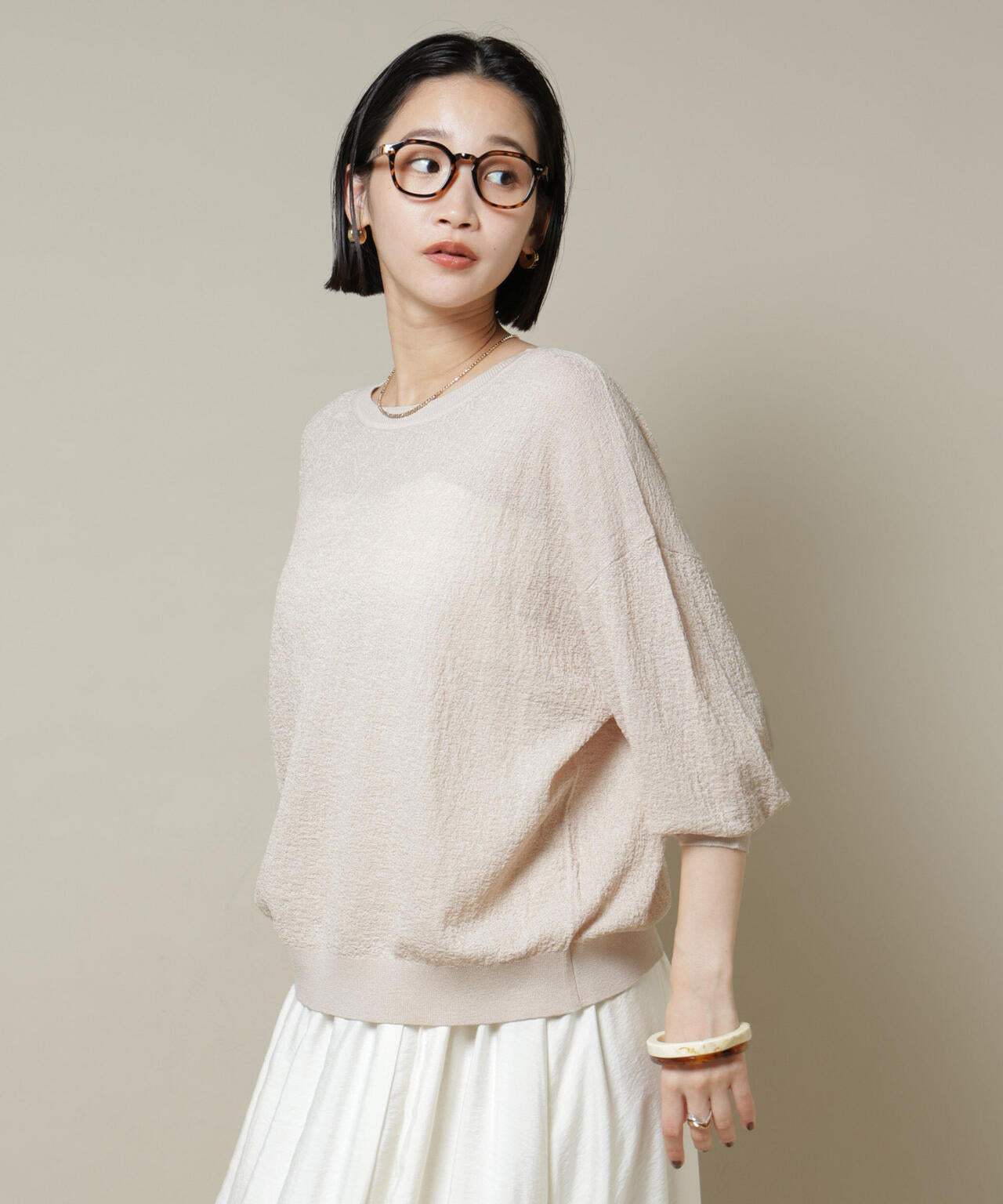 梨地ボートネックワイドシルエットニット