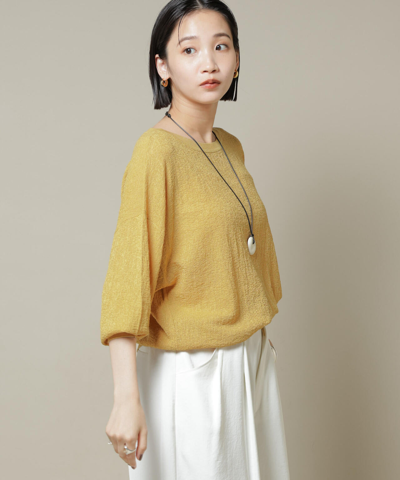 梨地ボートネックワイドシルエットニット