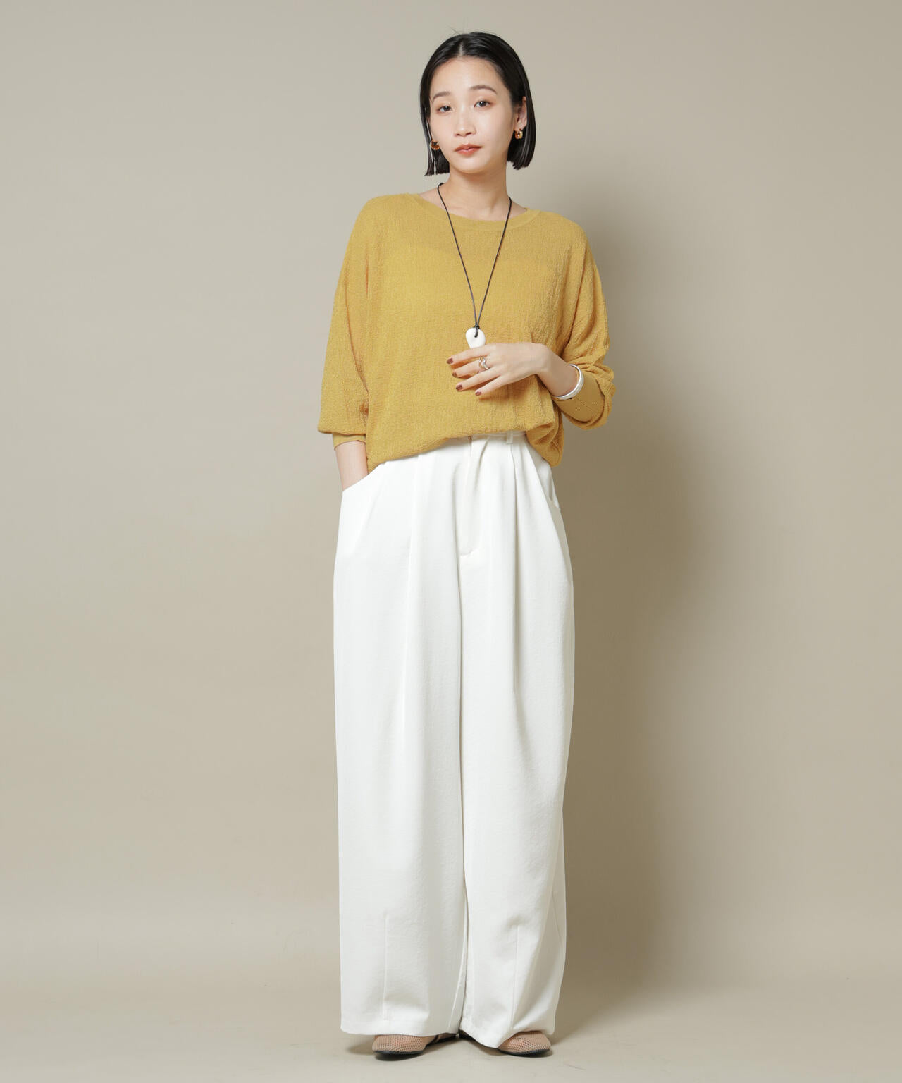 梨地ボートネックワイドシルエットニット