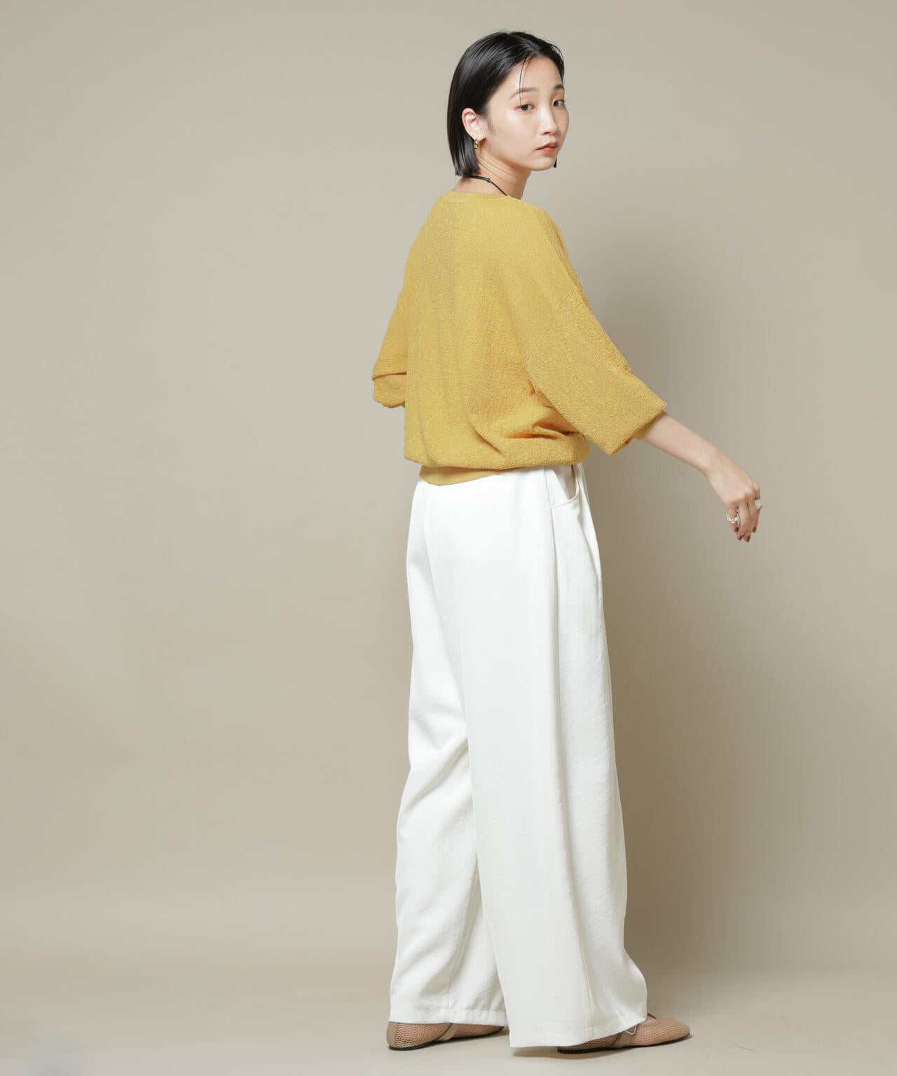 梨地ボートネックワイドシルエットニット