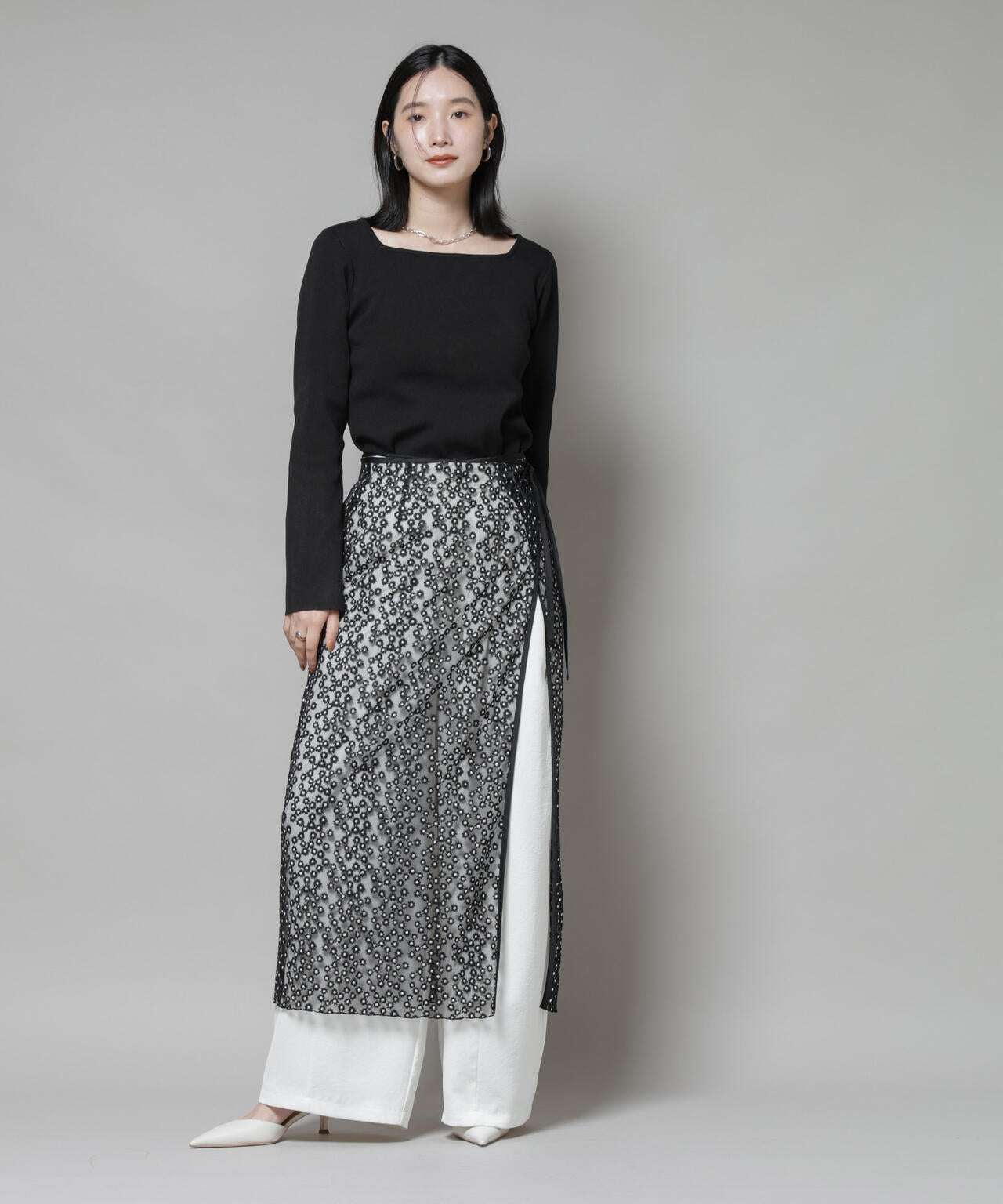 スクエア&ボートネック前後2wayニットプルオーバー