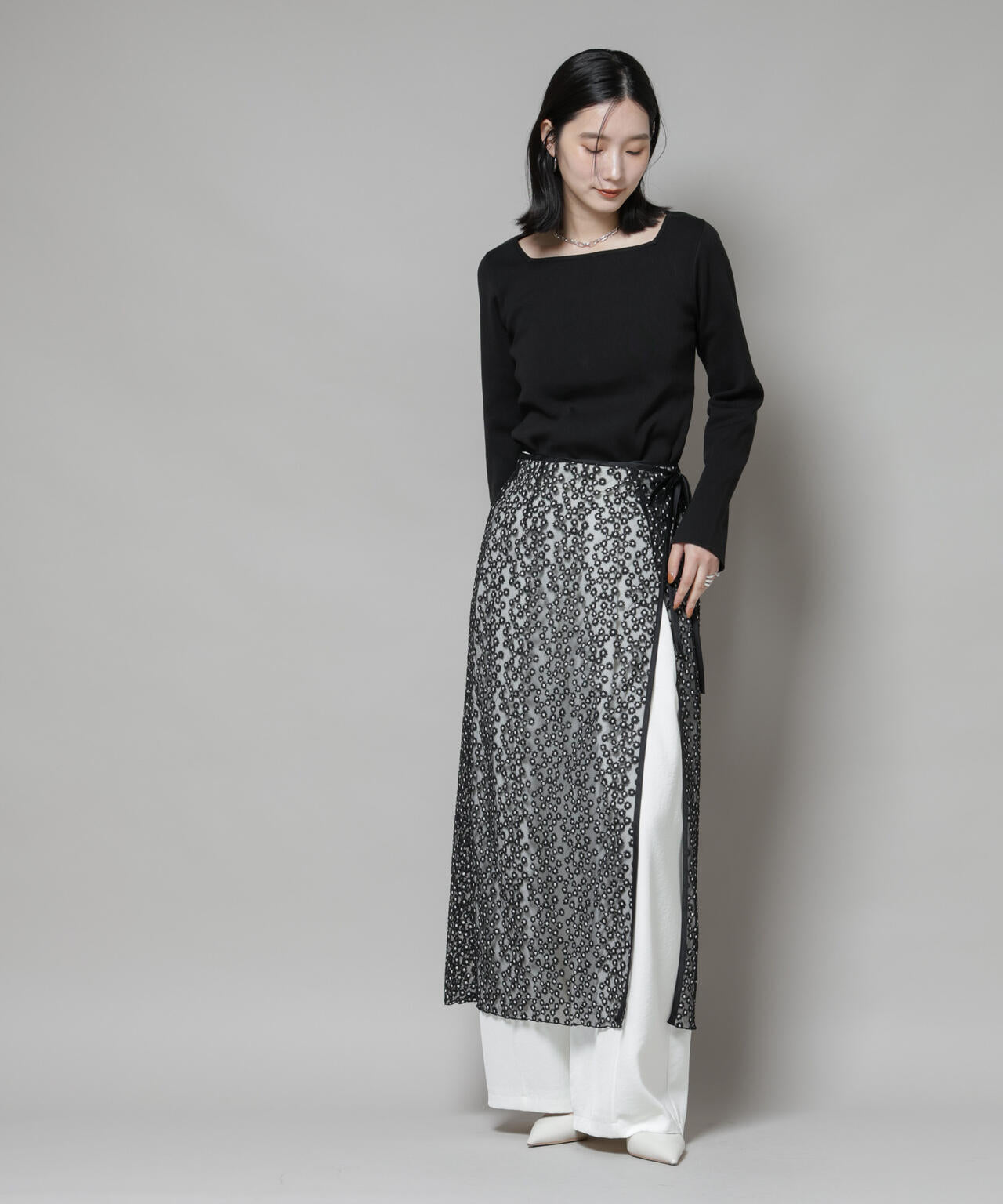 スクエア&ボートネック前後2wayニットプルオーバー