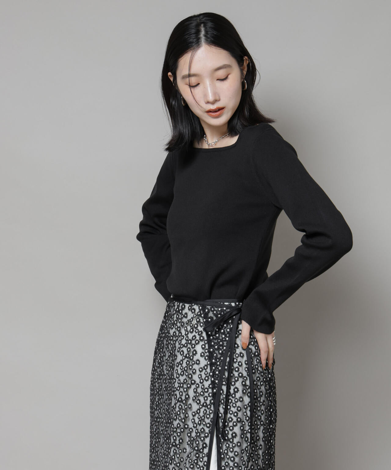 スクエア&ボートネック前後2wayニットプルオーバー