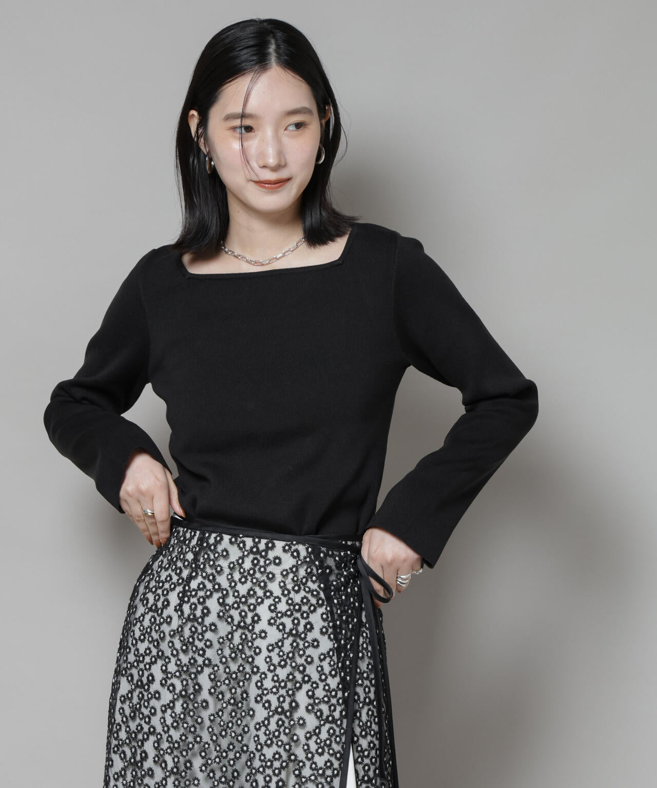 スクエア&ボートネック前後2wayニットプルオーバー