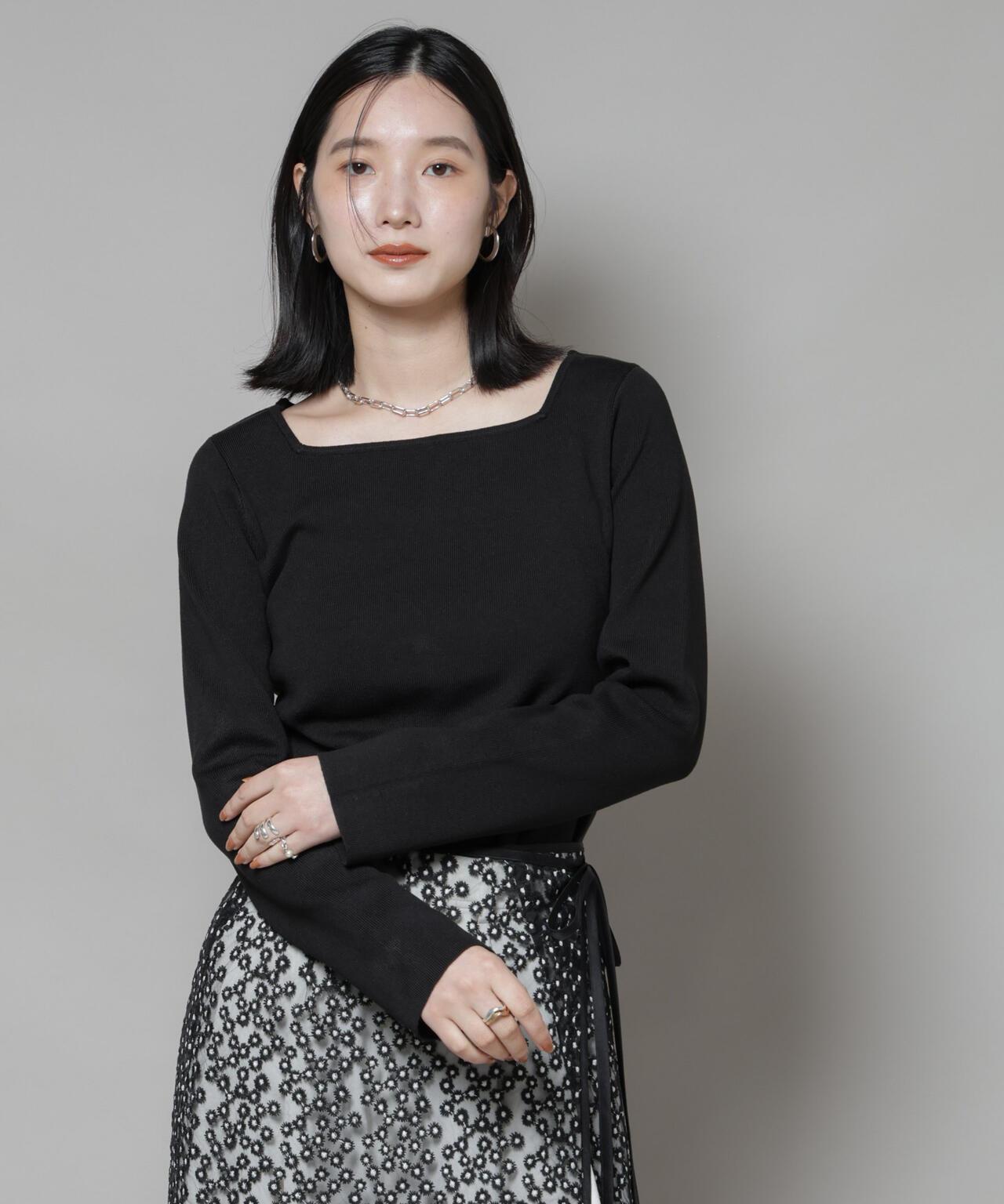 スクエア&ボートネック前後2wayニットプルオーバー