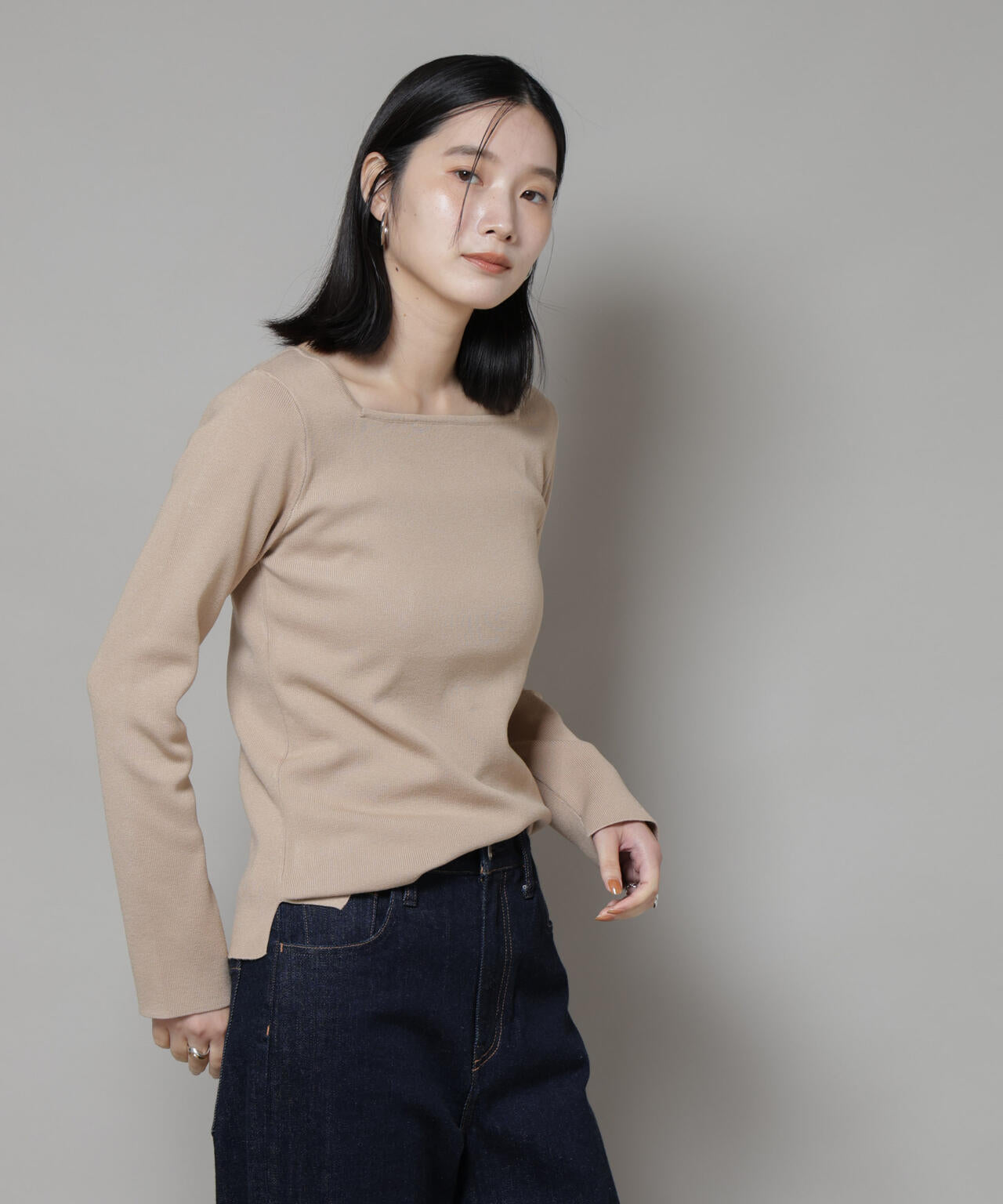 スクエア&ボートネック前後2wayニットプルオーバー