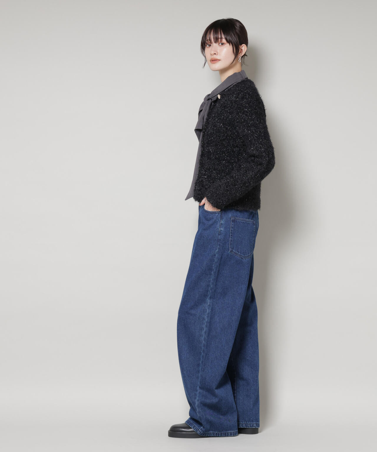 チュールシャギークルーネックニットカーディガン