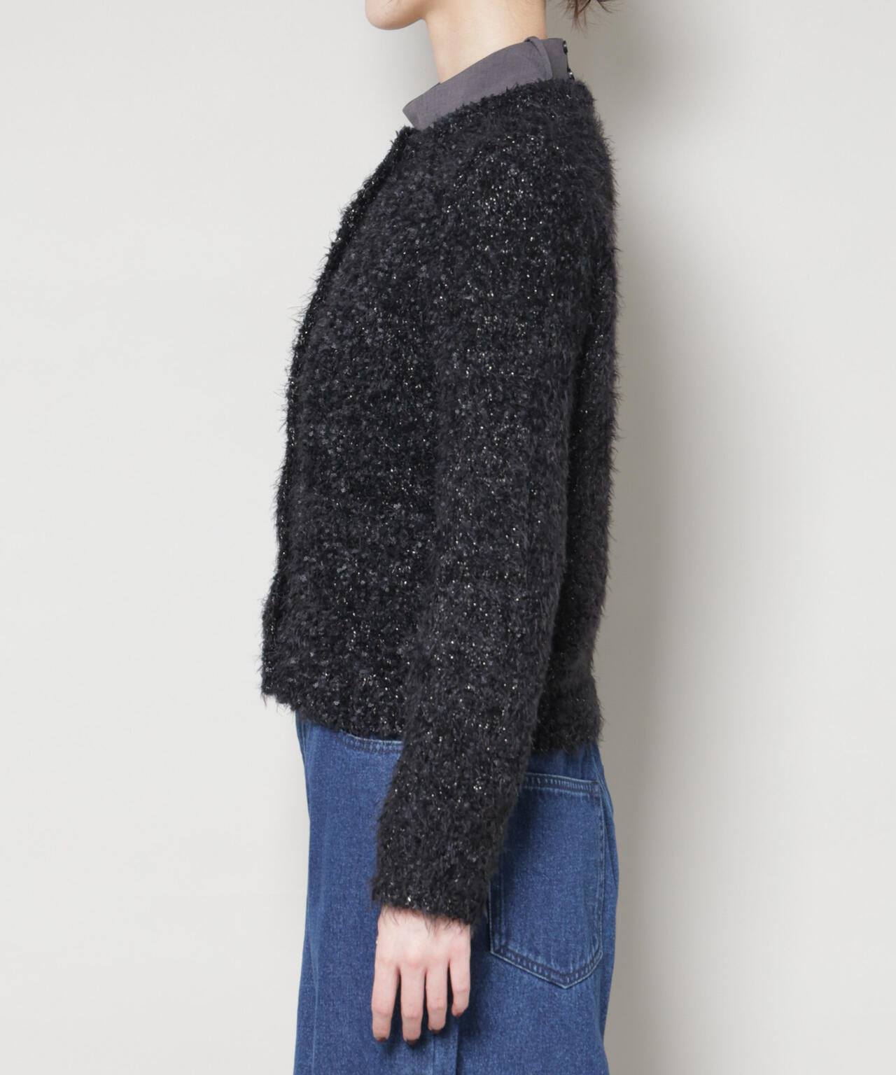 チュールシャギークルーネックニットカーディガン