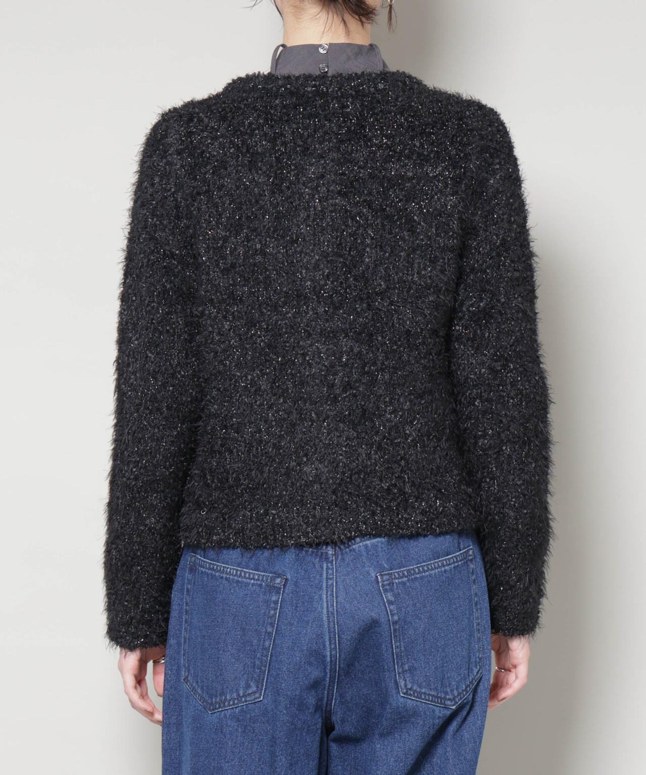 チュールシャギークルーネックニットカーディガン