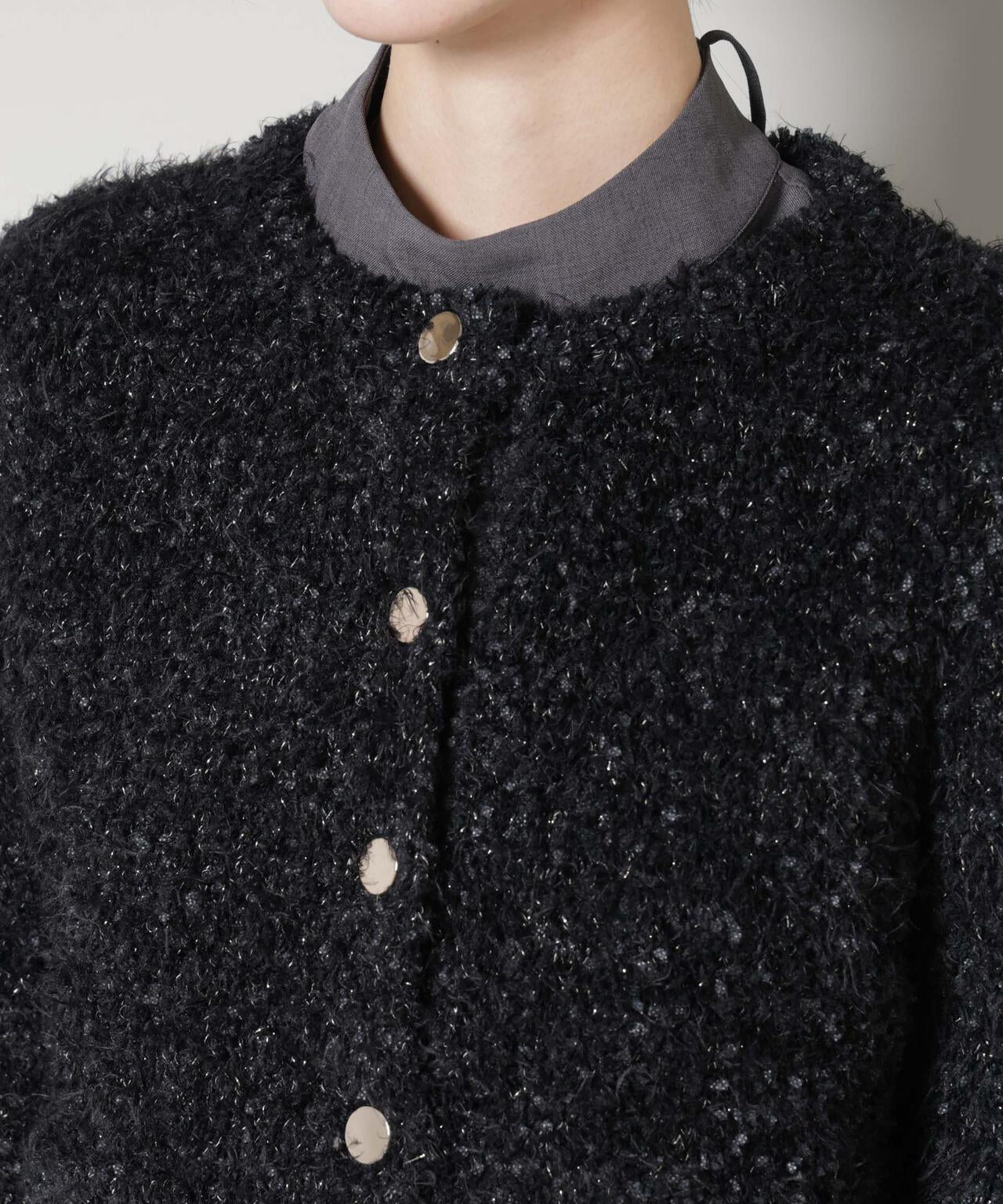 チュールシャギークルーネックニットカーディガン