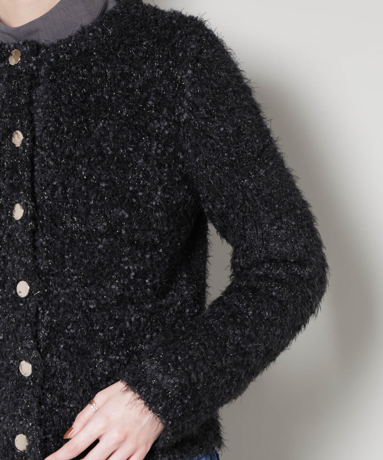 チュールシャギークルーネックニットカーディガン