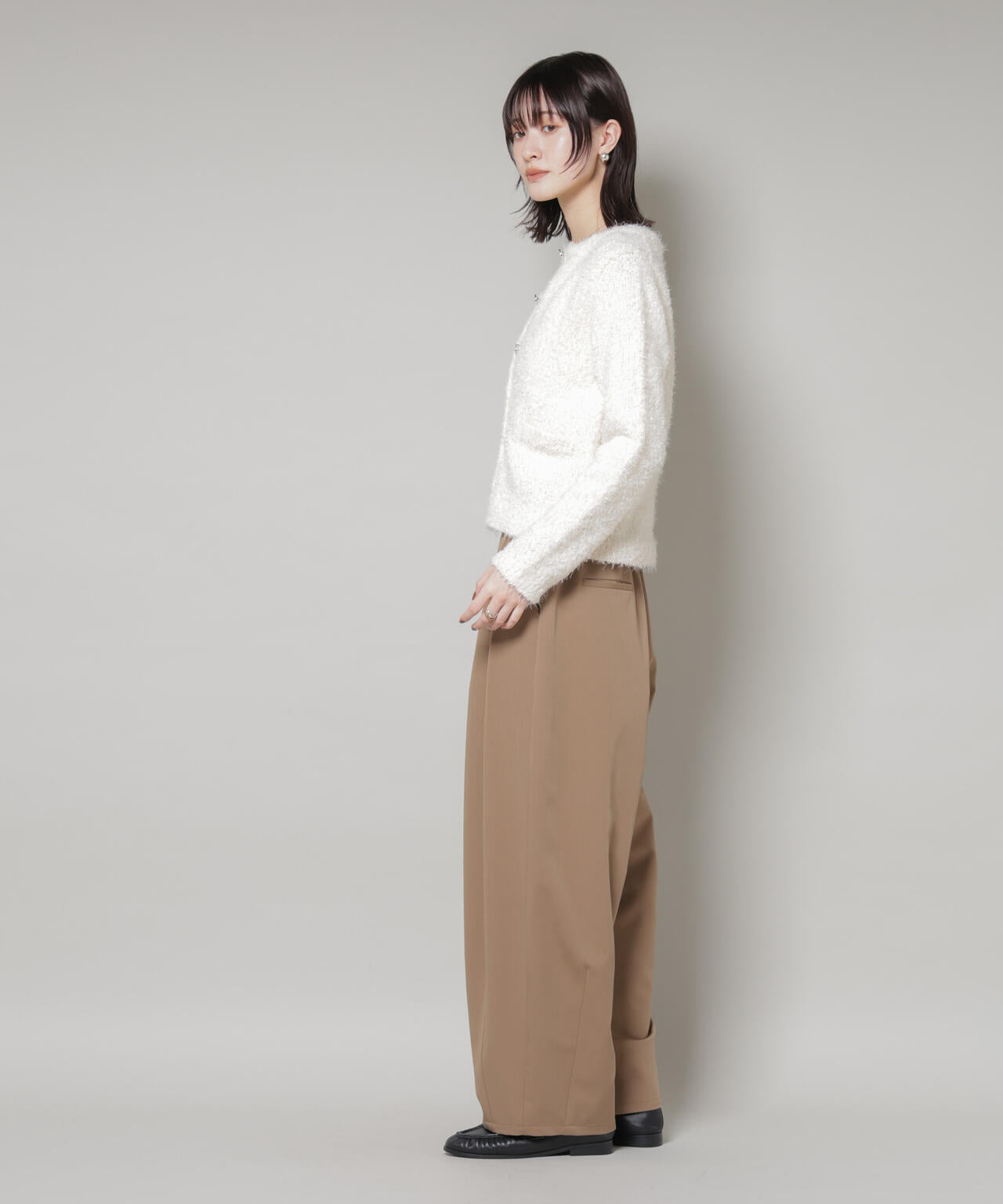 チュールシャギークルーネックニットカーディガン