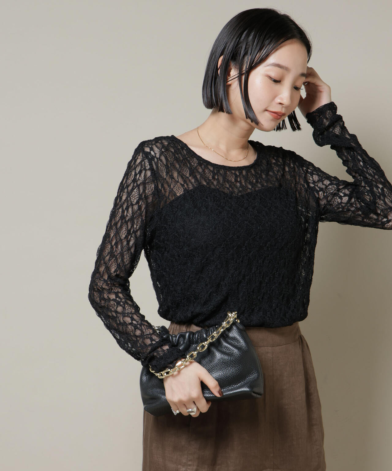 シアーレースロングスリーブトップス(セットアップ可)