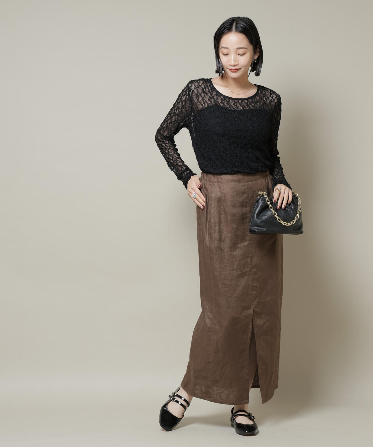 シアーレースロングスリーブトップス(セットアップ可)