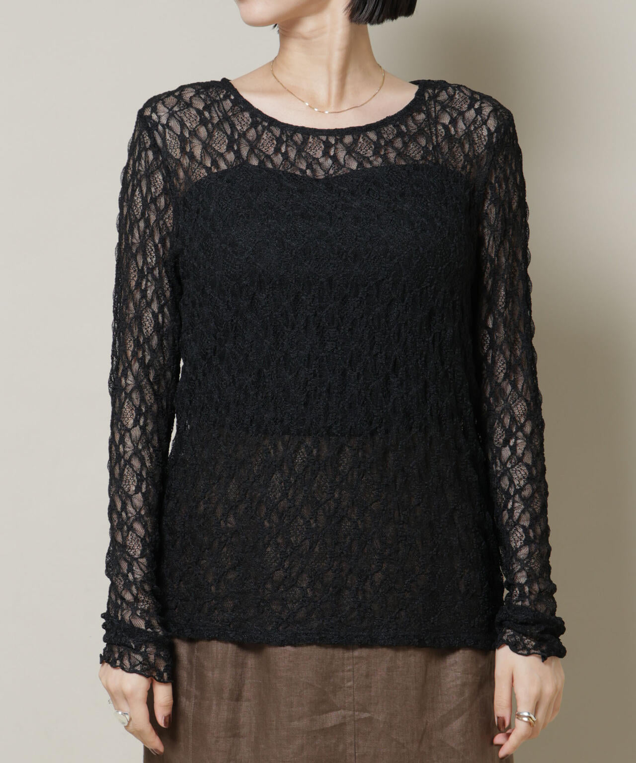 シアーレースロングスリーブトップス(セットアップ可)