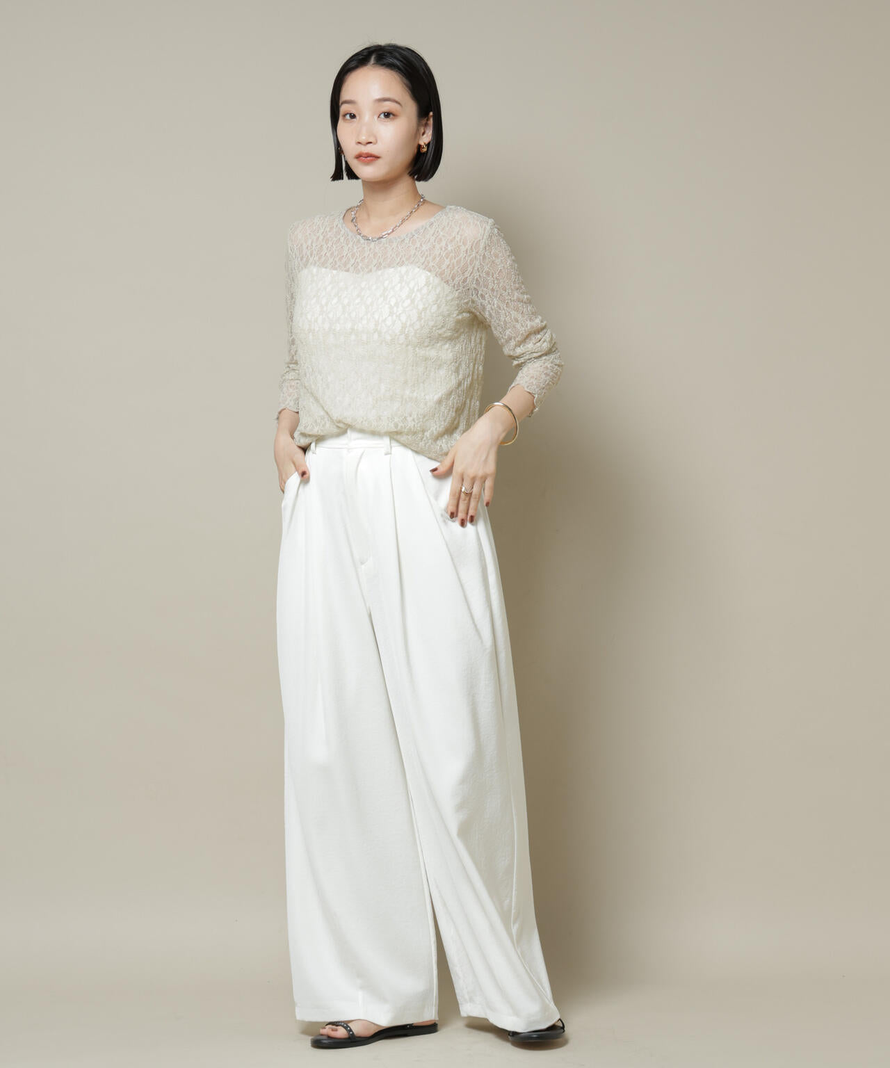 シアーレースロングスリーブトップス(セットアップ可)