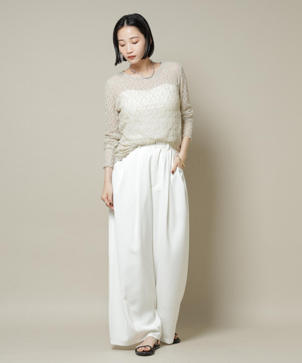 シアーレースロングスリーブトップス(セットアップ可)