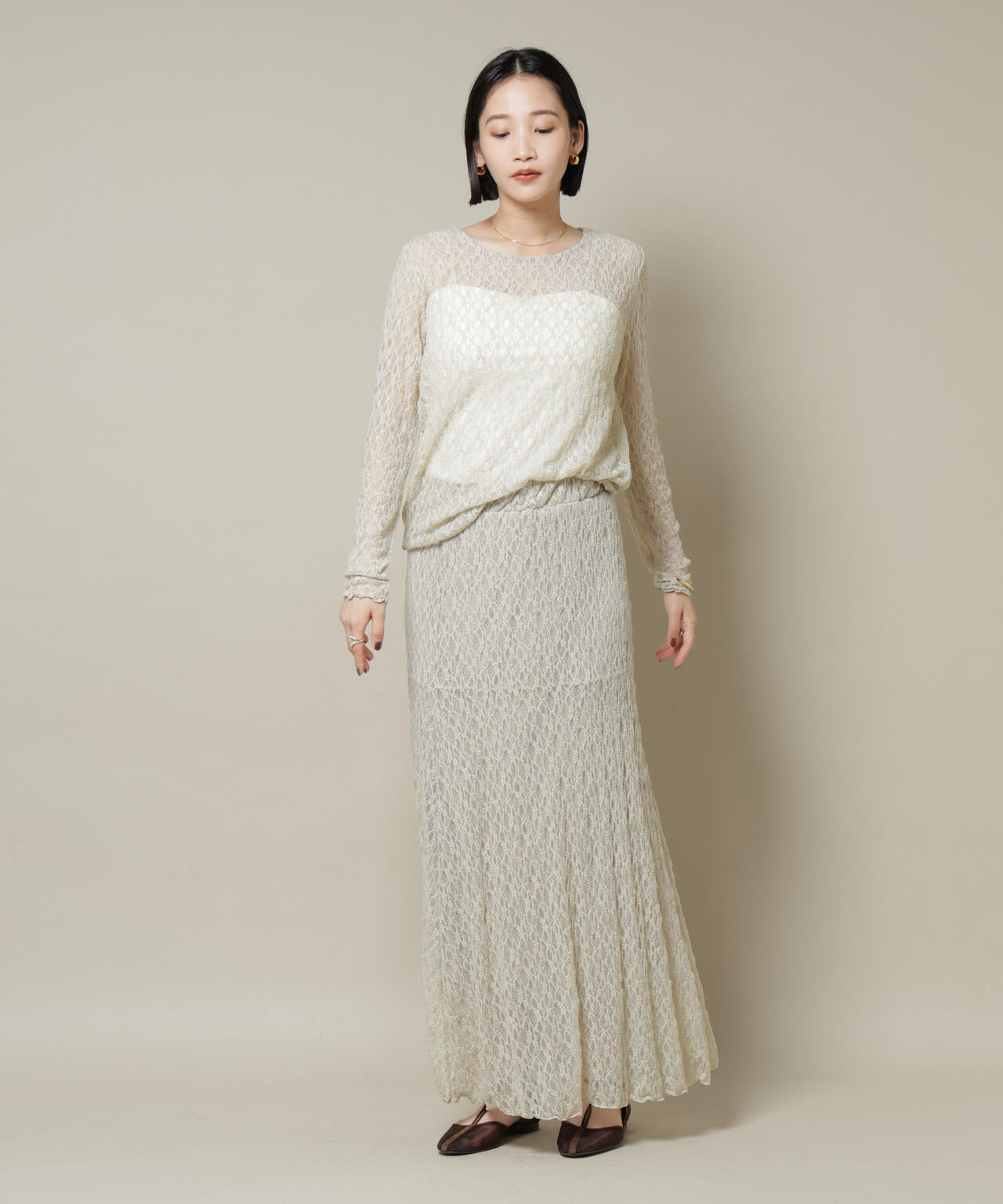 シアーレースロングスリーブトップス(セットアップ可)