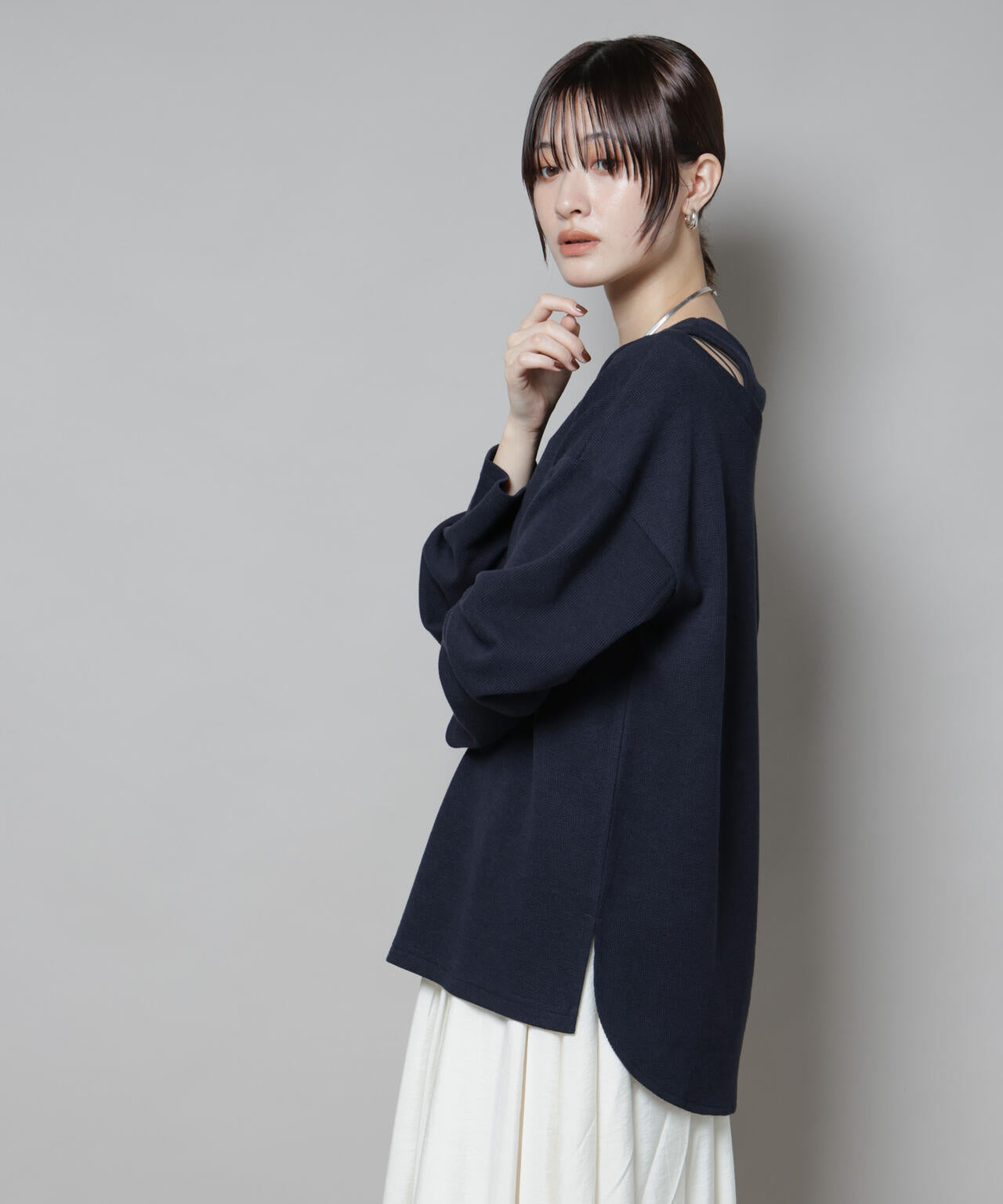 フェイクレイヤードワッフルカットトップス