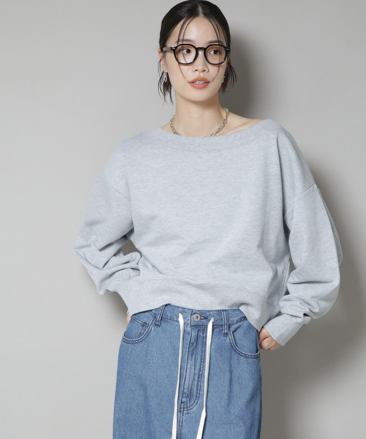 ワイドボートネックスウェットトップス