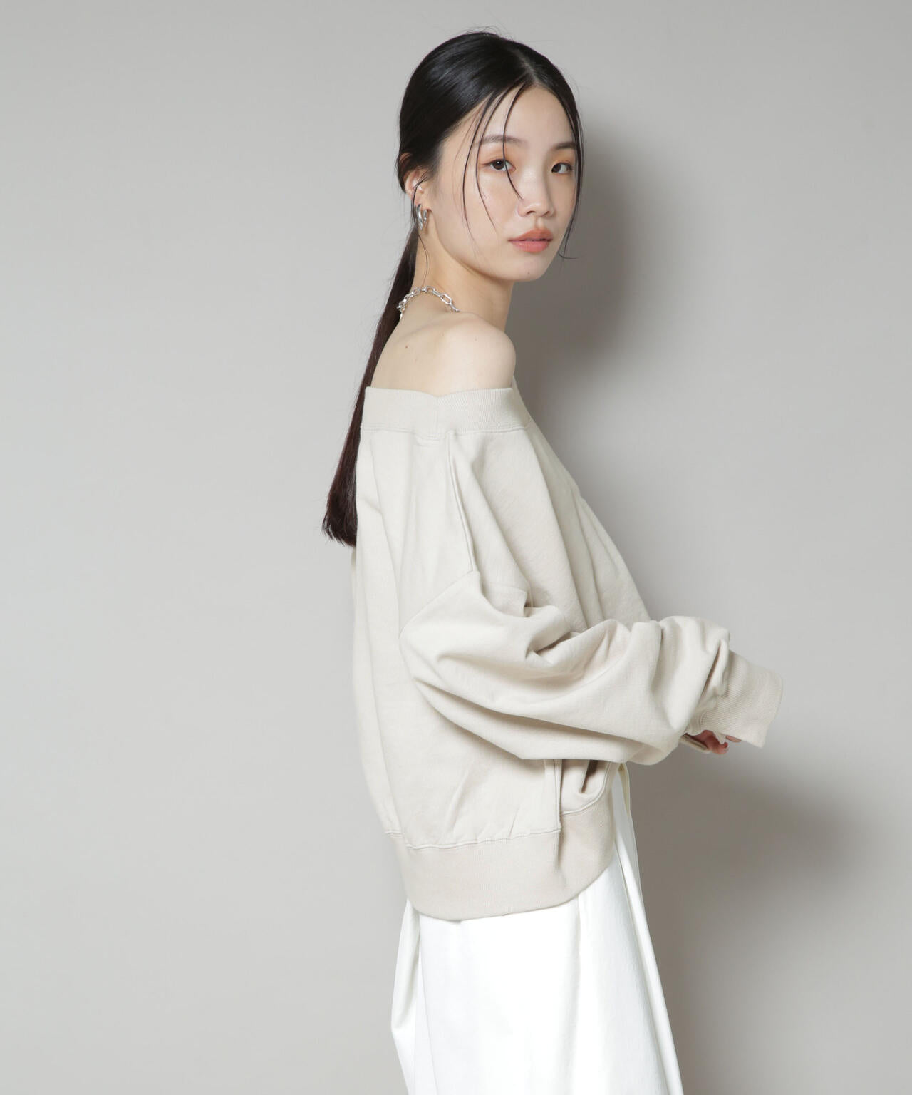 ワイドボートネックスウェットトップス