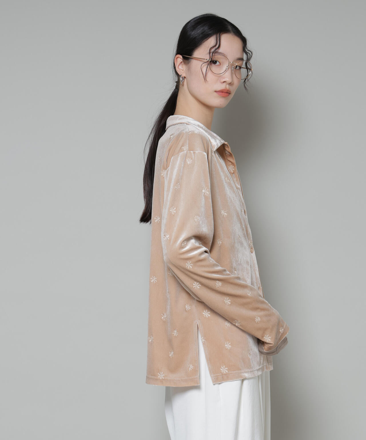 刺繍ベロアカットシャツ(セットアップ可)