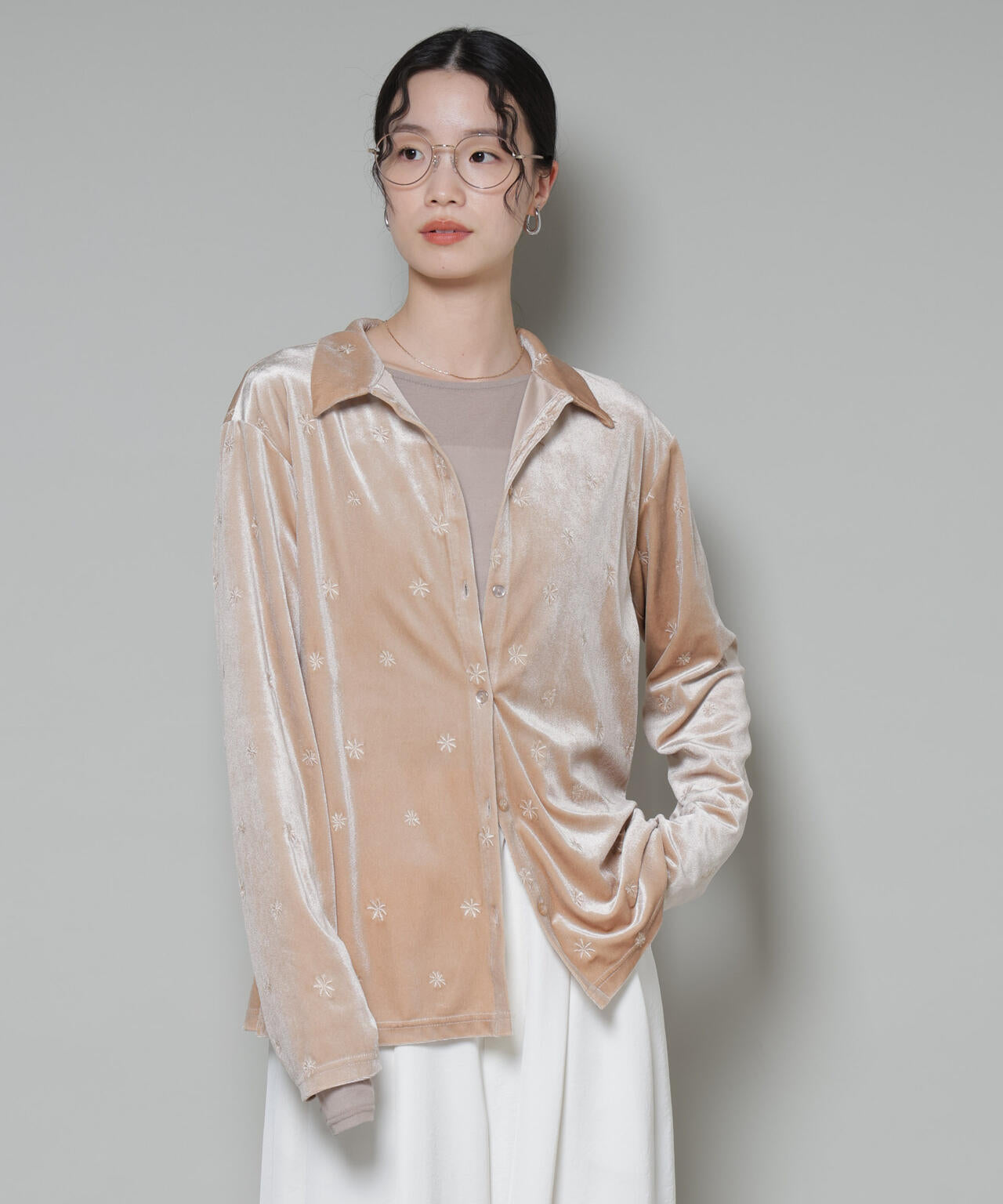 刺繍ベロアカットシャツ(セットアップ可)