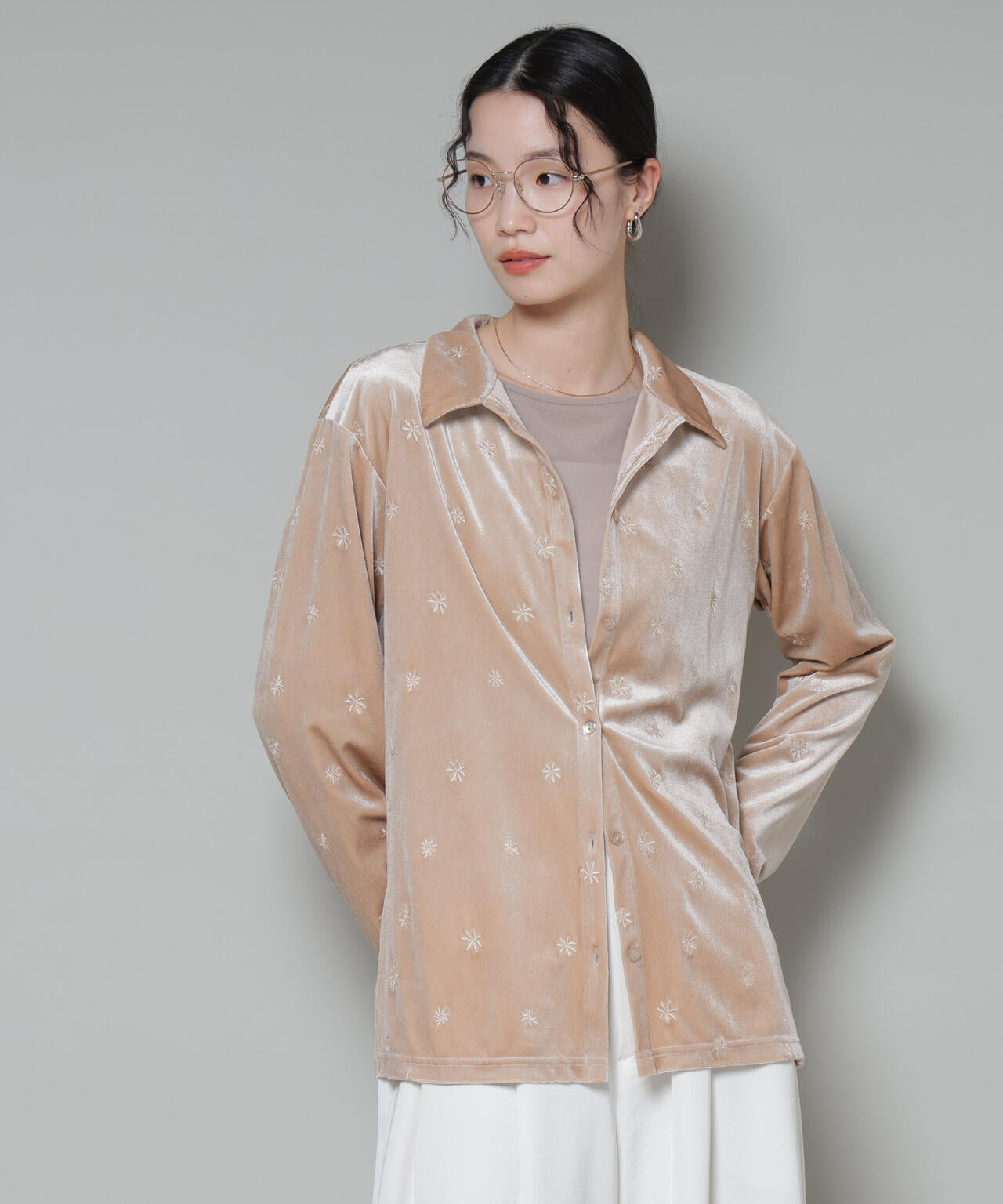 刺繍ベロアカットシャツ(セットアップ可)