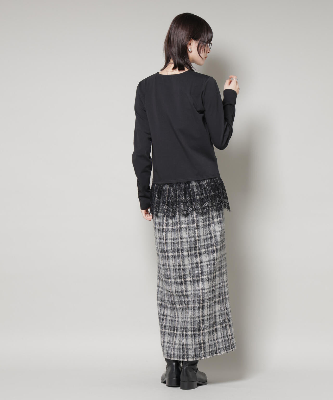 裾レースドッキングロングTシャツ
