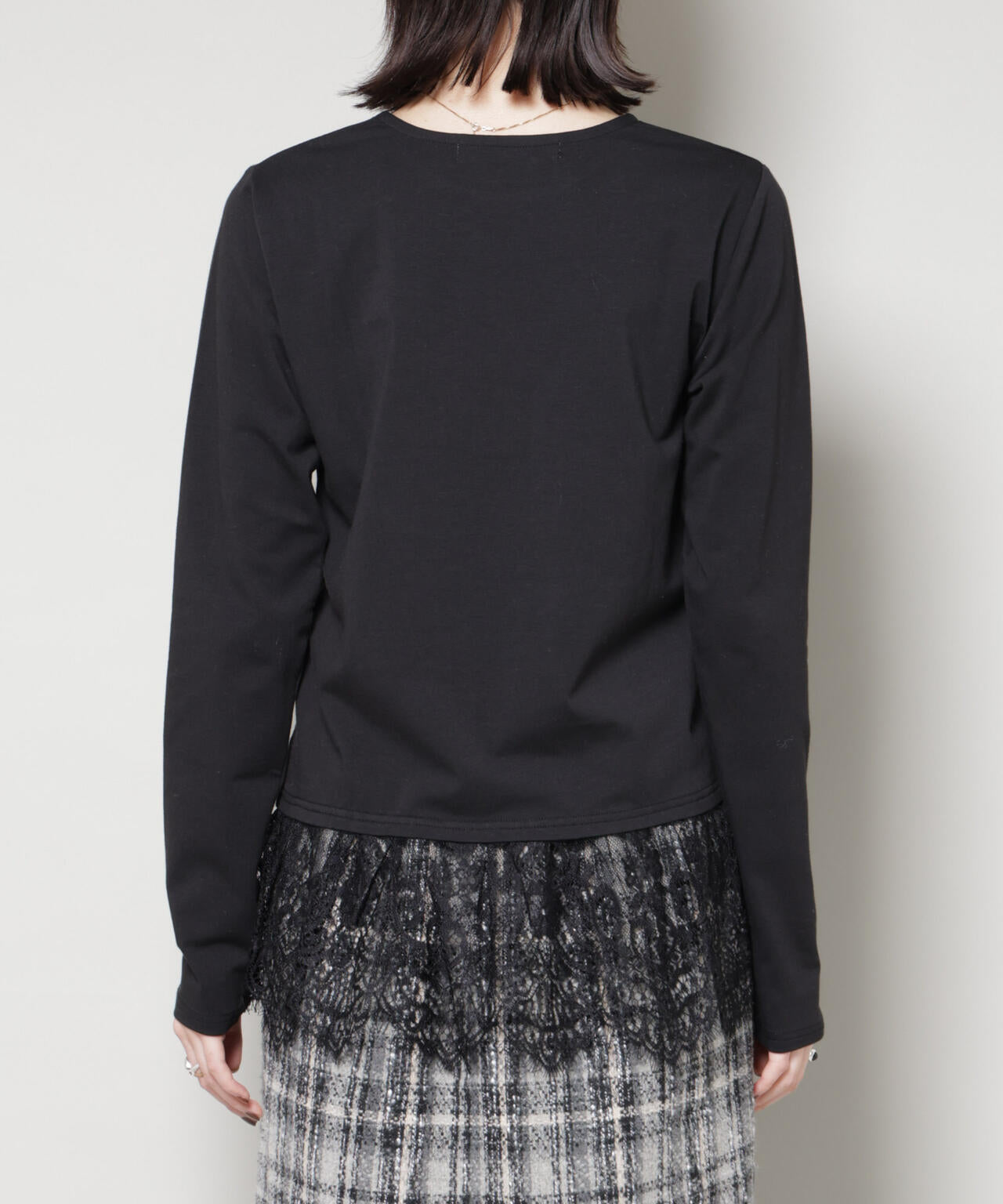 裾レースドッキングロングTシャツ