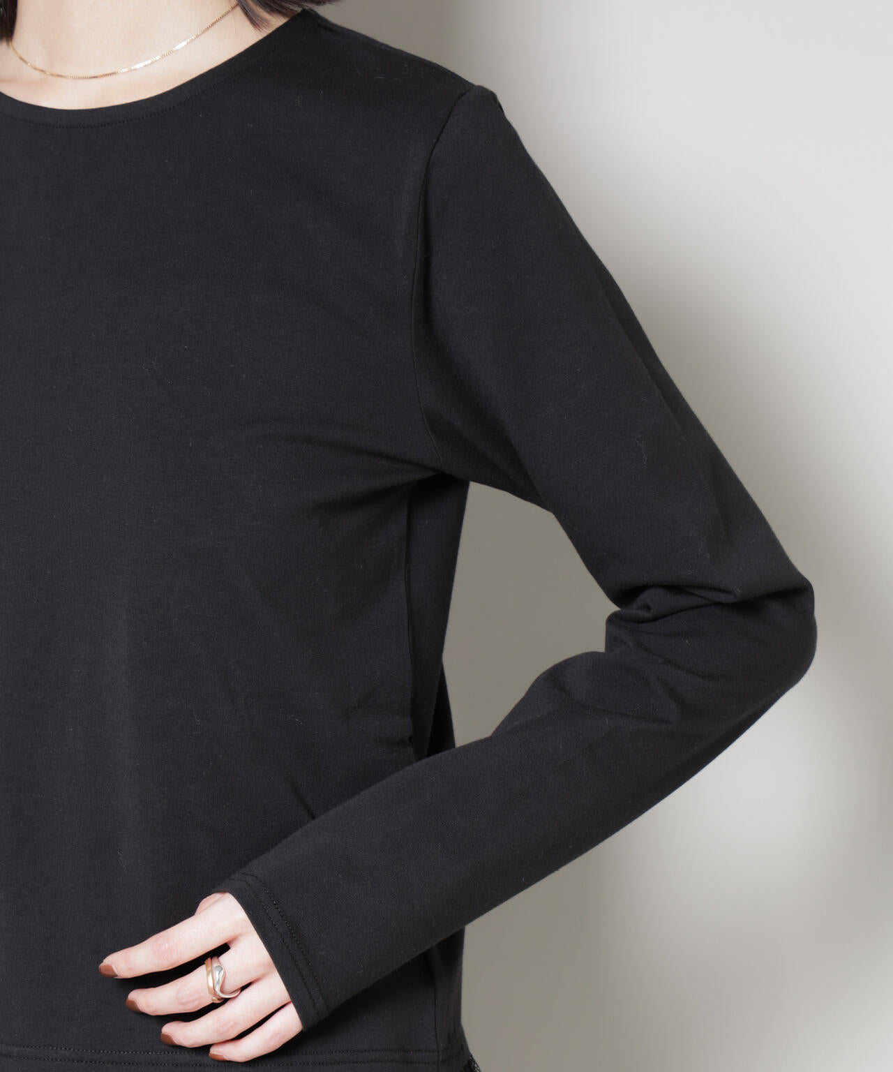裾レースドッキングロングTシャツ