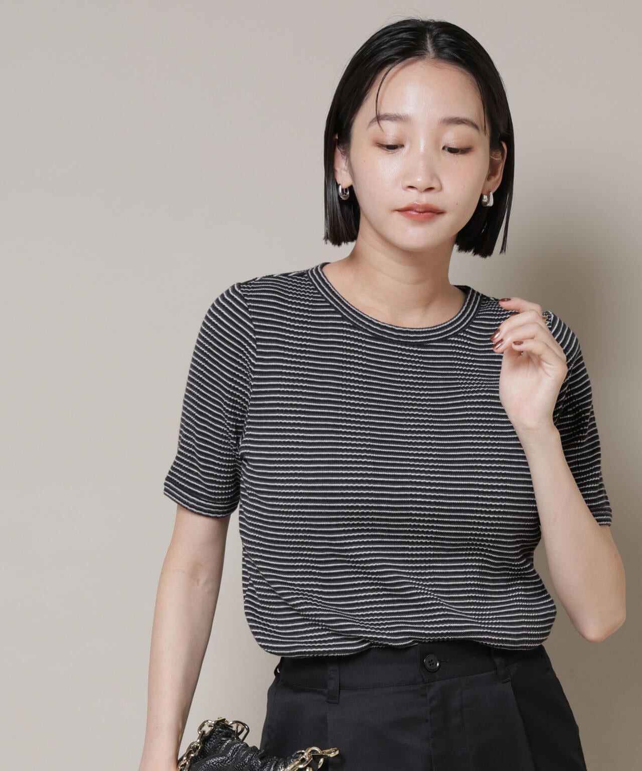 マルチボーダーテレコリブカットトップス