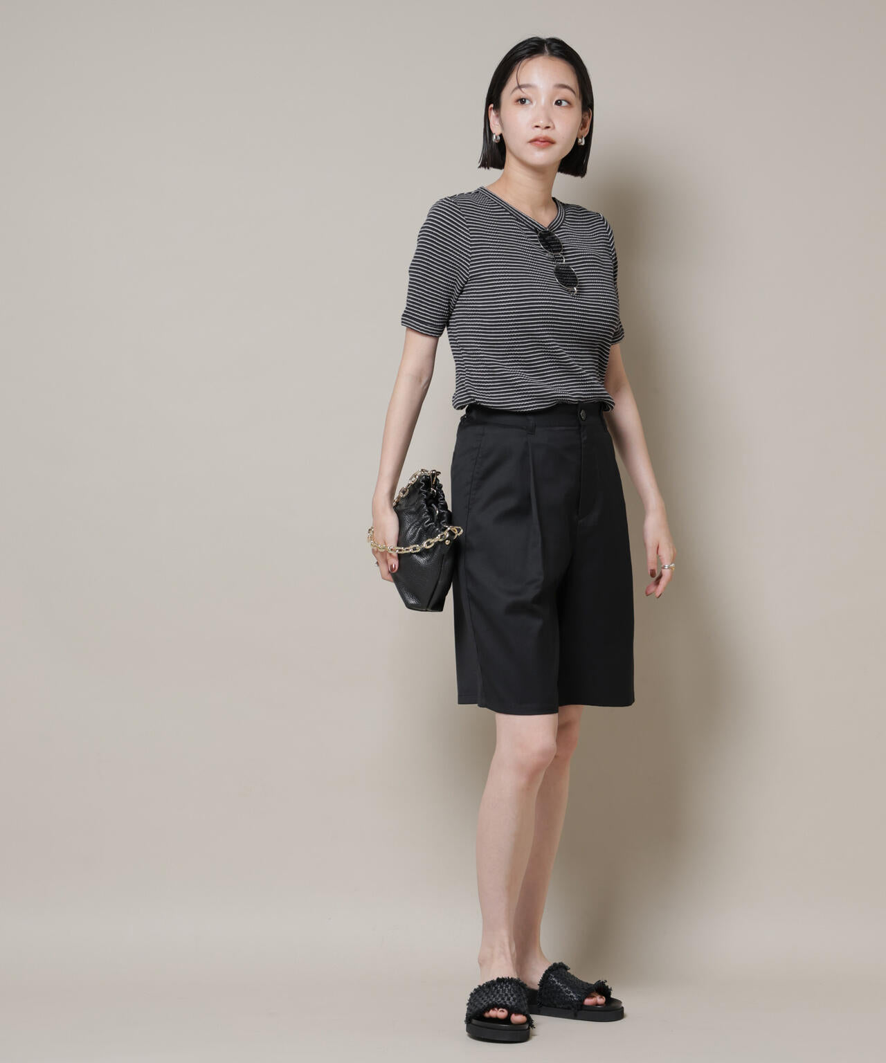 マルチボーダーテレコリブカットトップス