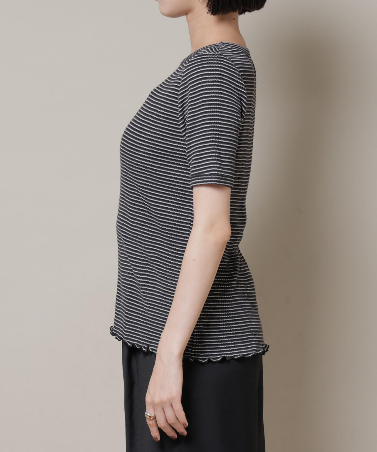 マルチボーダーテレコリブカットトップス